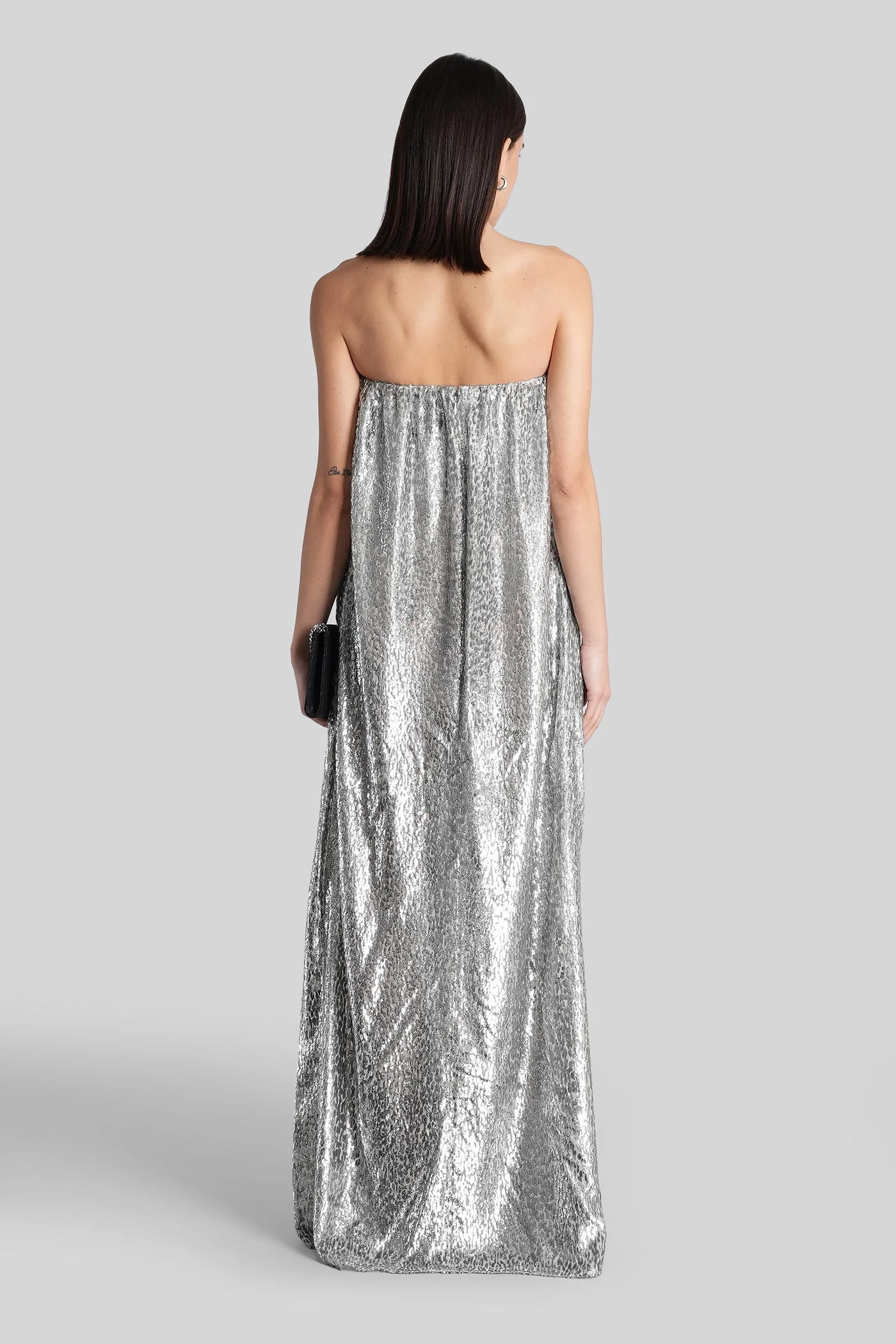 Long dress in silver polyamide - Image 3