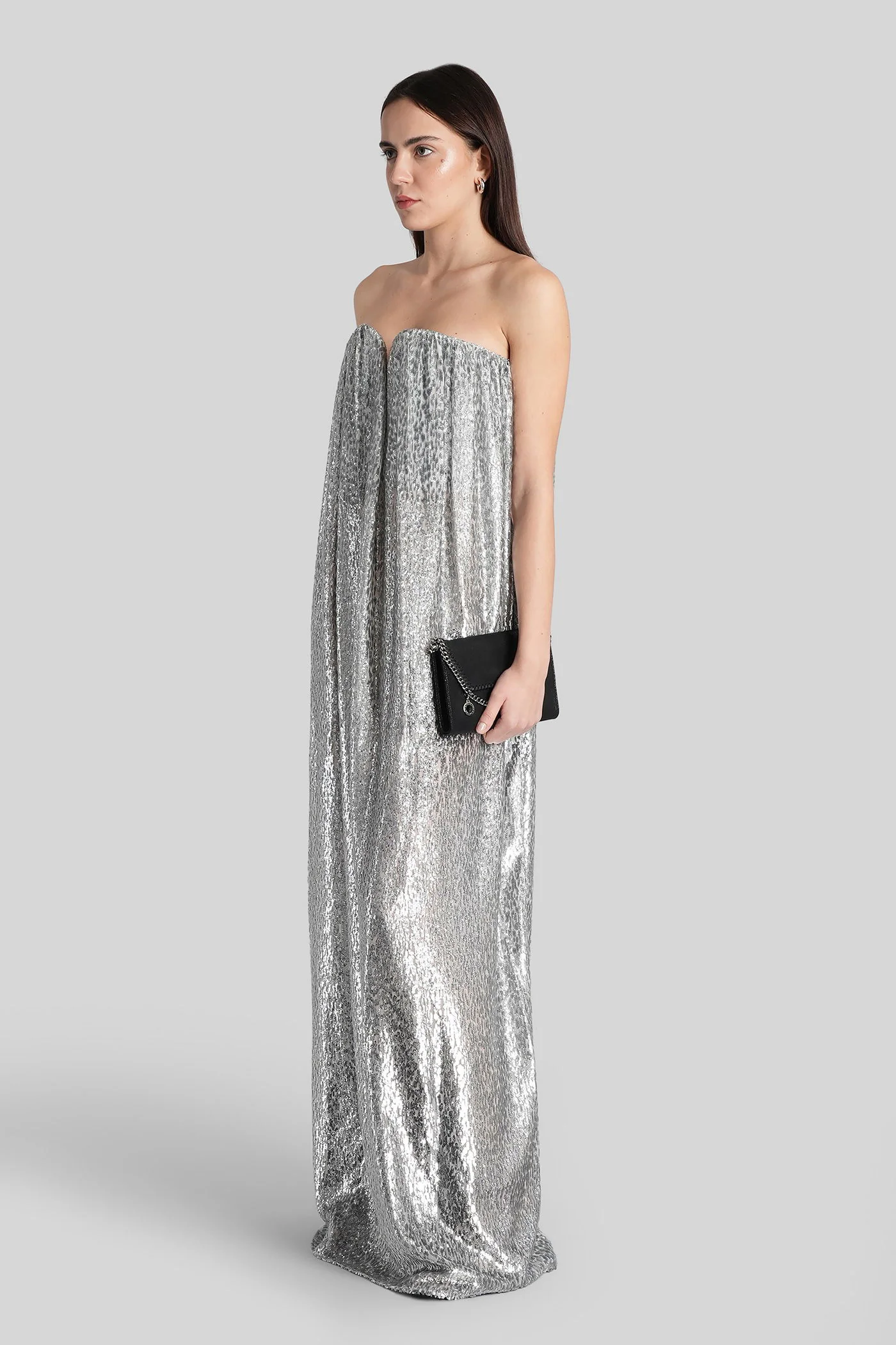 Long dress in silver polyamide - Image 4