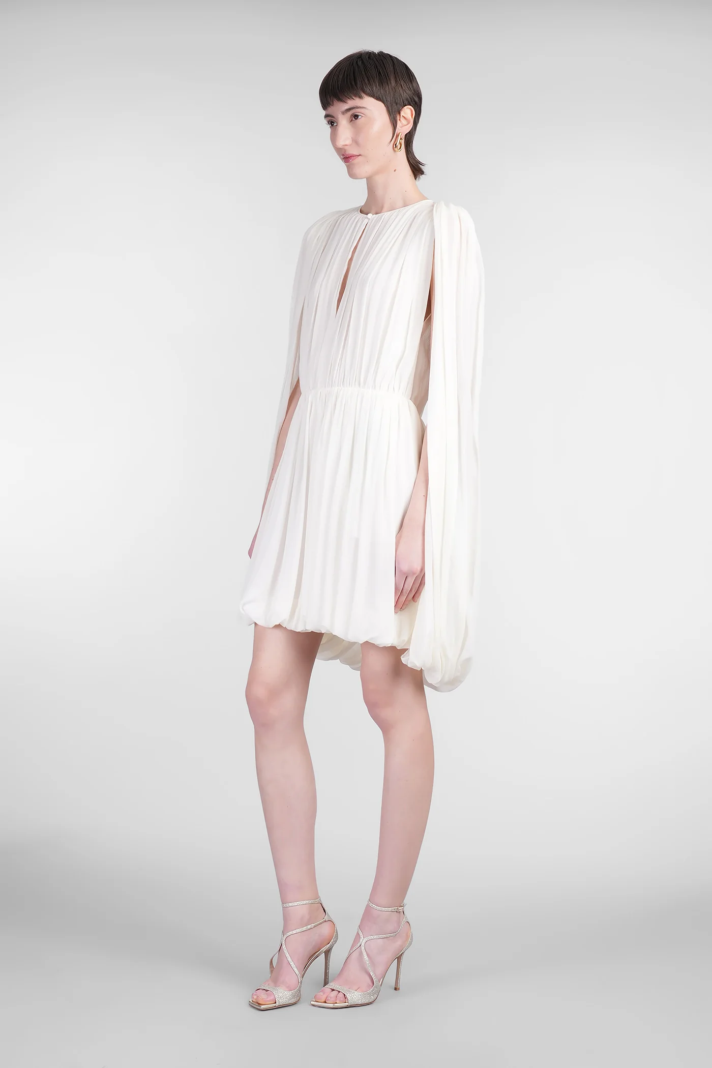 Mini dress in beige silk - Image 4
