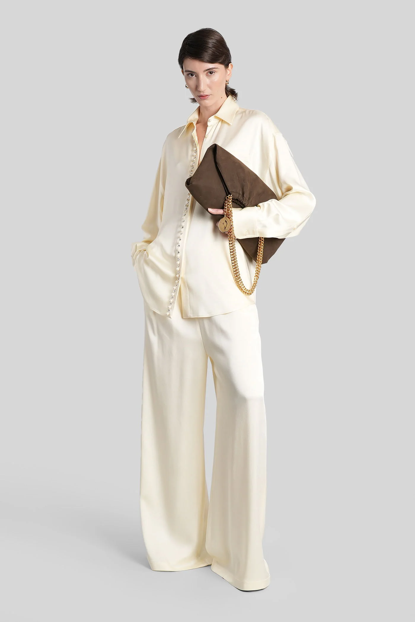 Shirt in beige acetate - Image 2