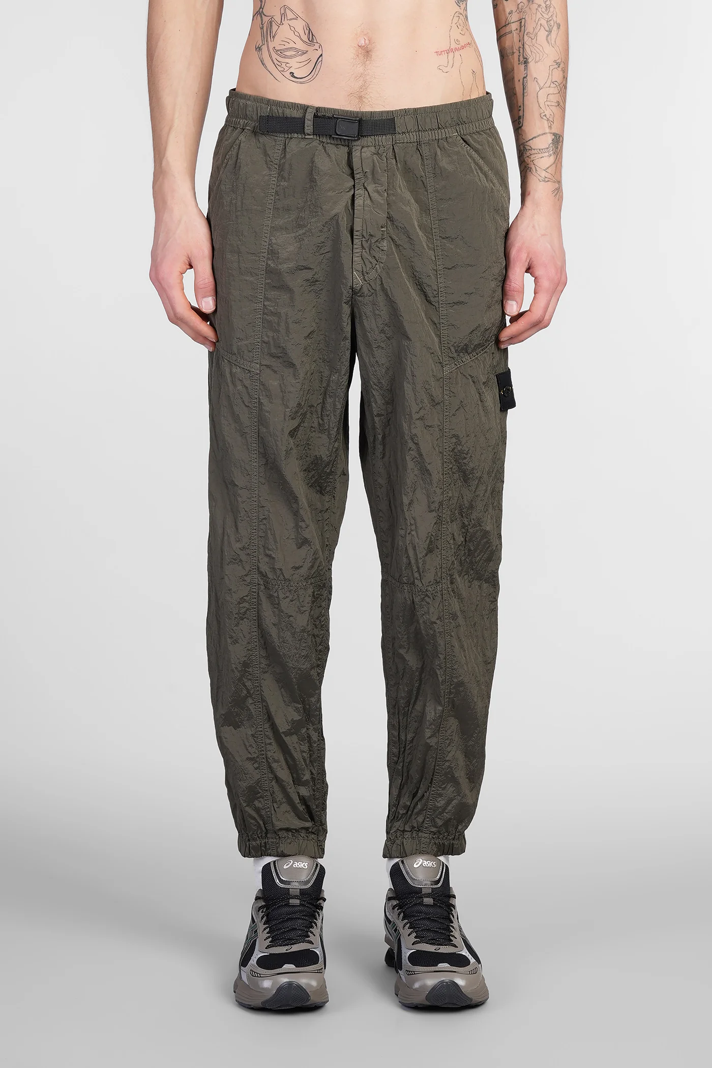Pants in green polyamide
