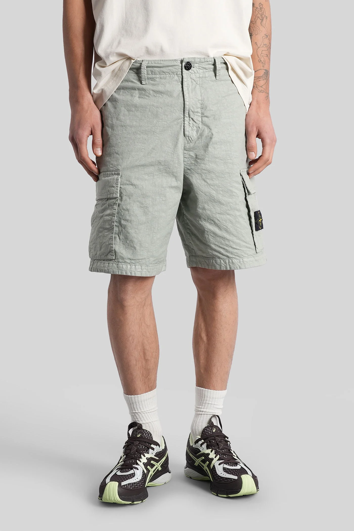 Shorts in green polyamide