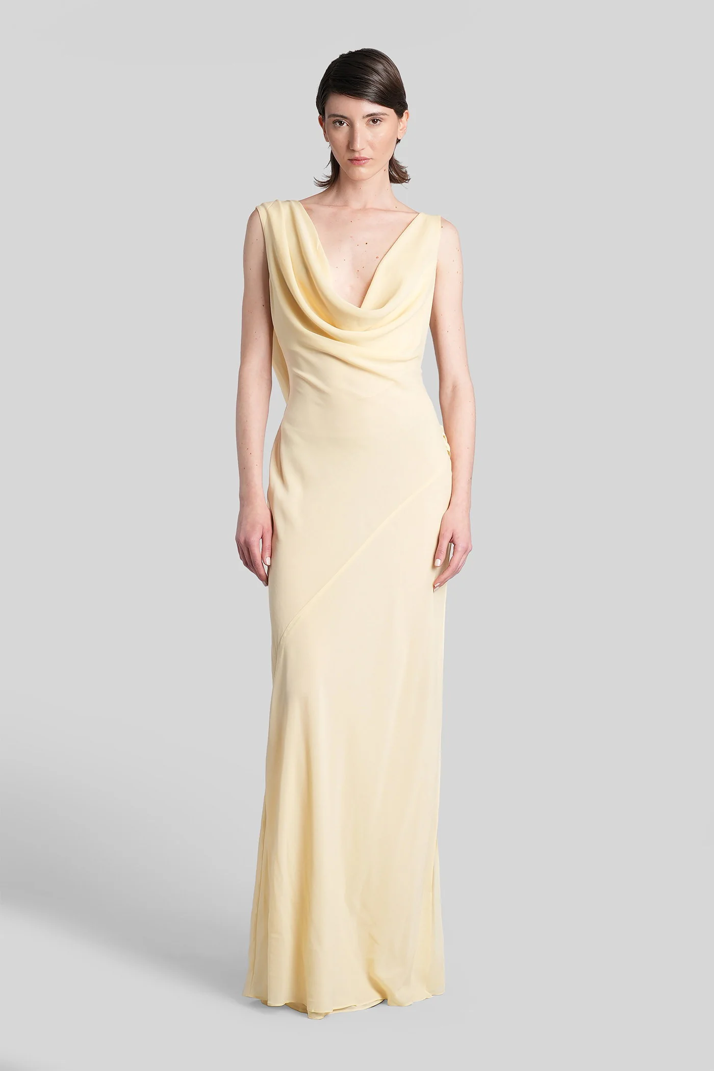 Minerva Long dress in yellow silk