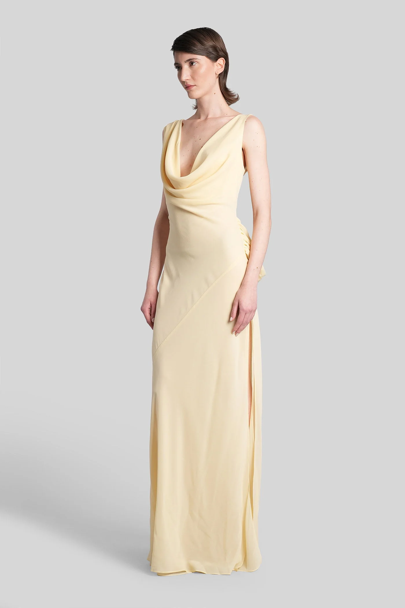 Minerva Long dress in yellow silk - Image 4