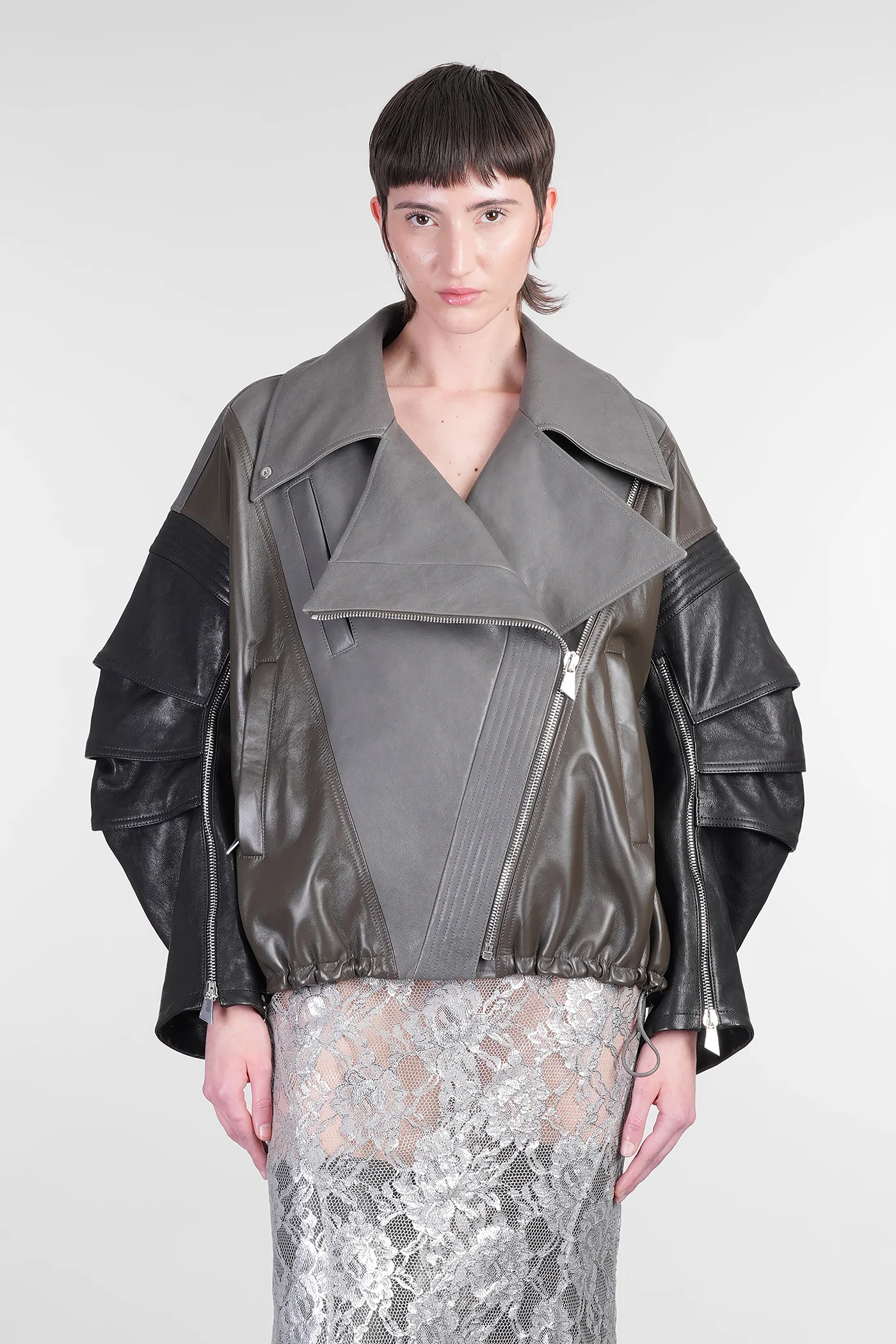 Biker jacket in grey leather
