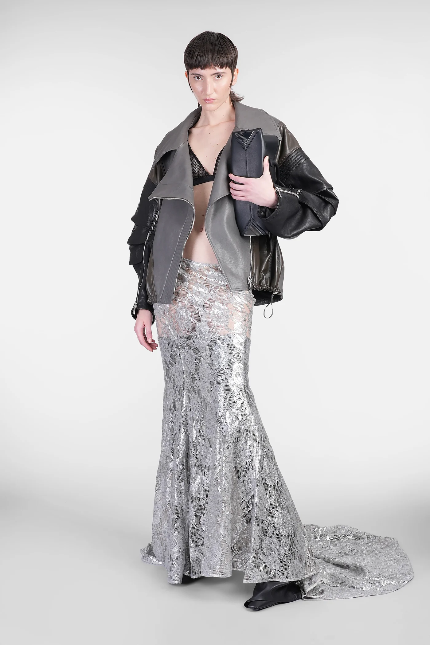 Biker jacket in grey leather - Image 2