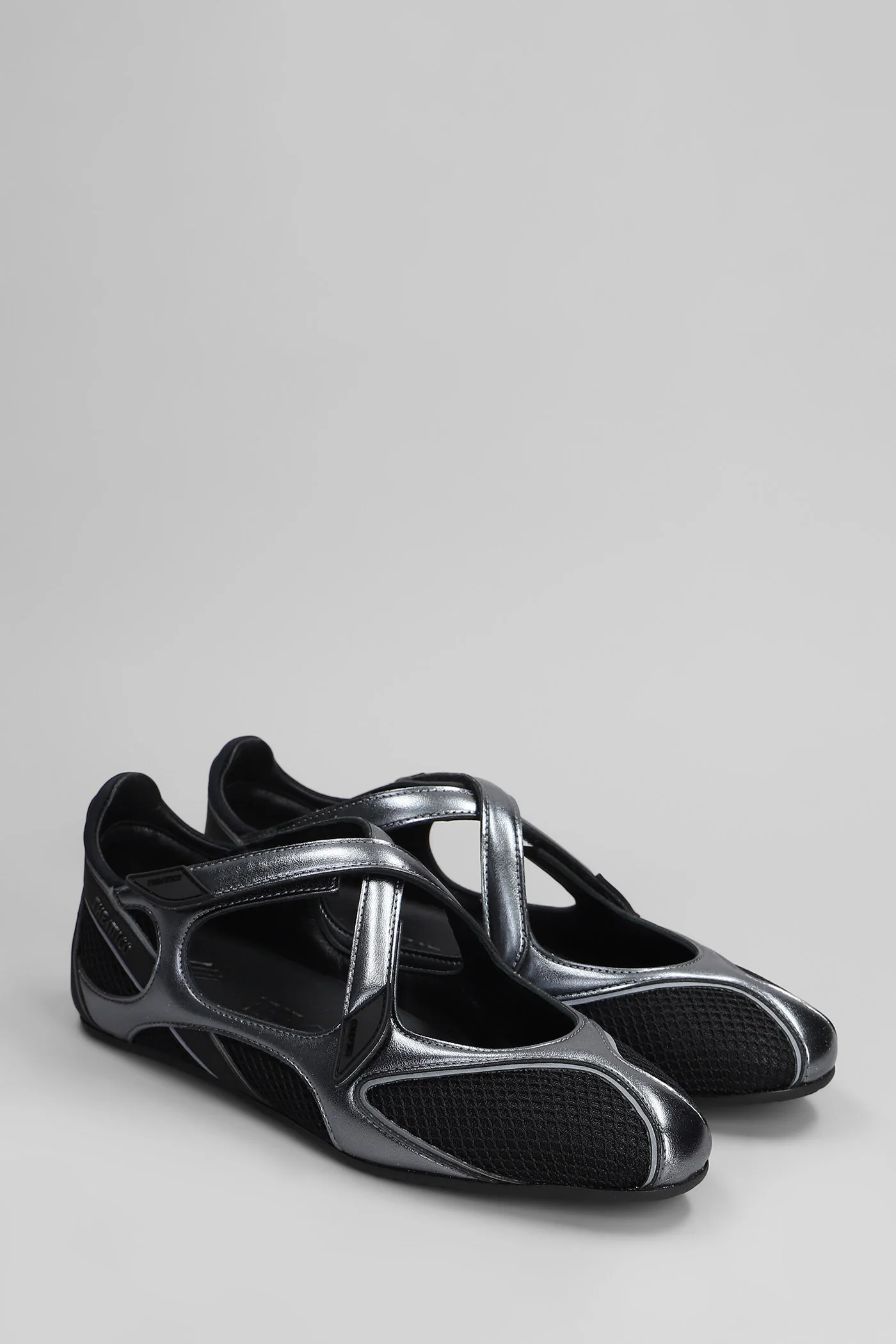 Floor01 Ballet flats in black leather and fabric - Image 2