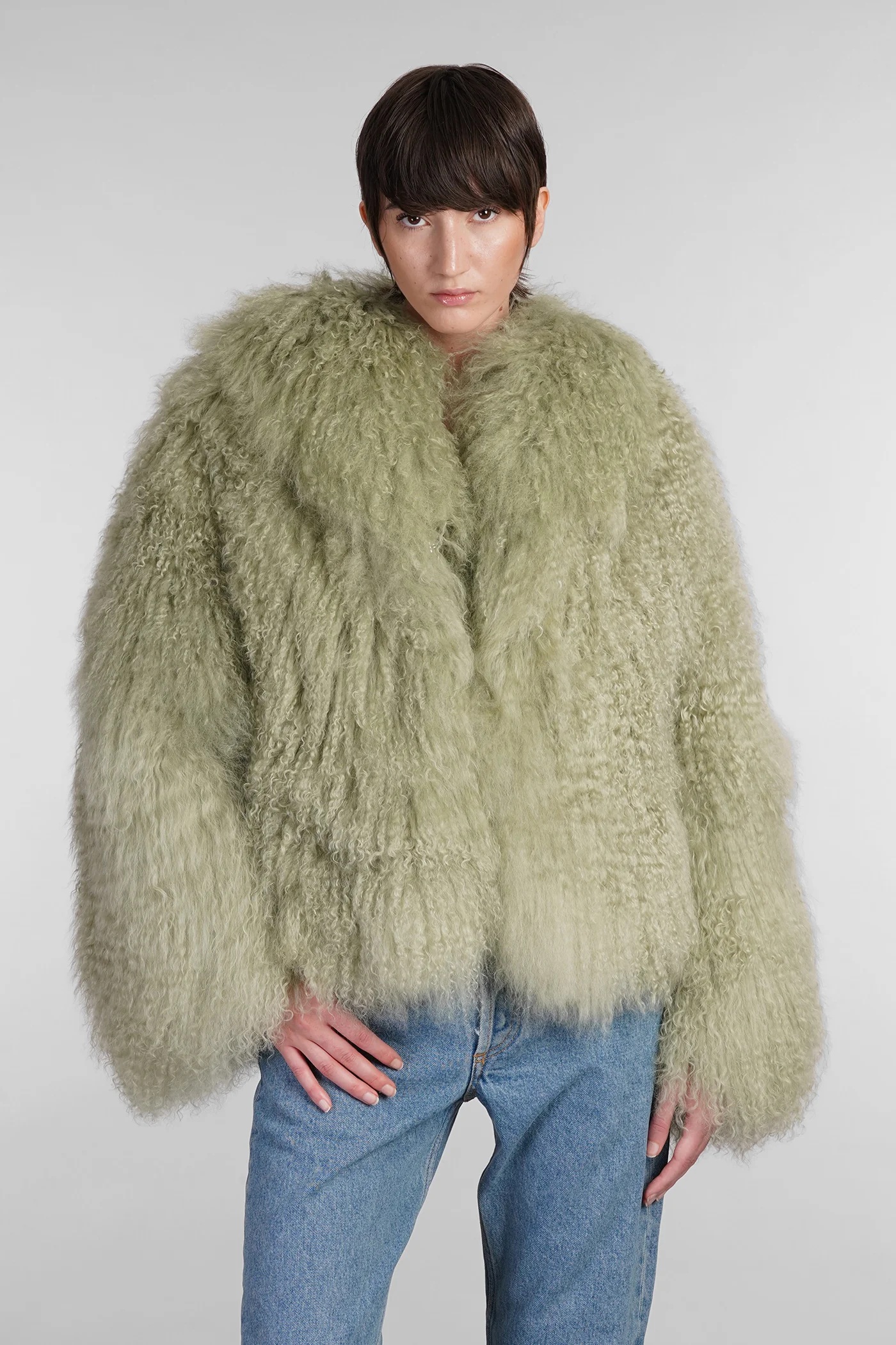 Fur & Shearling in green leather