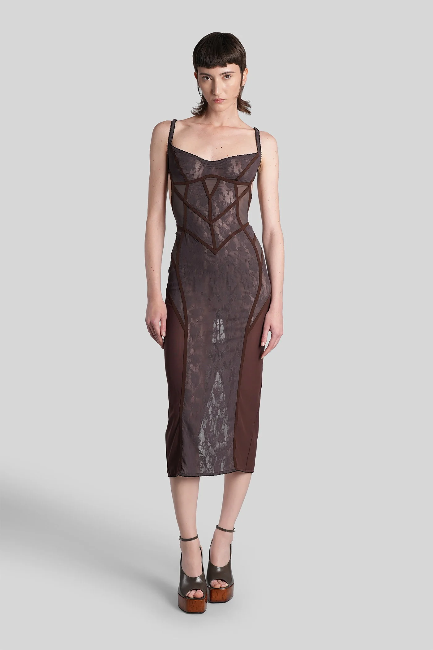 Long dress in brown polyamide