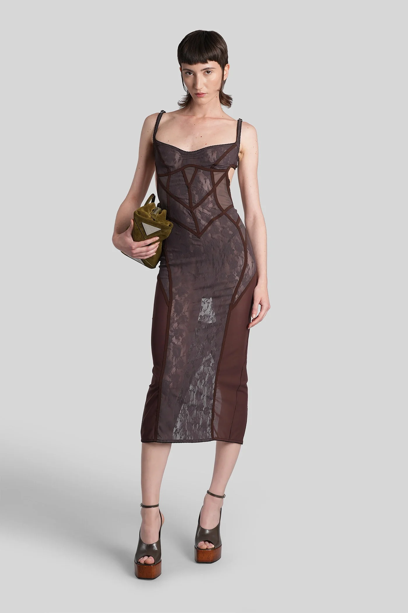 Long dress in brown polyamide - Image 2