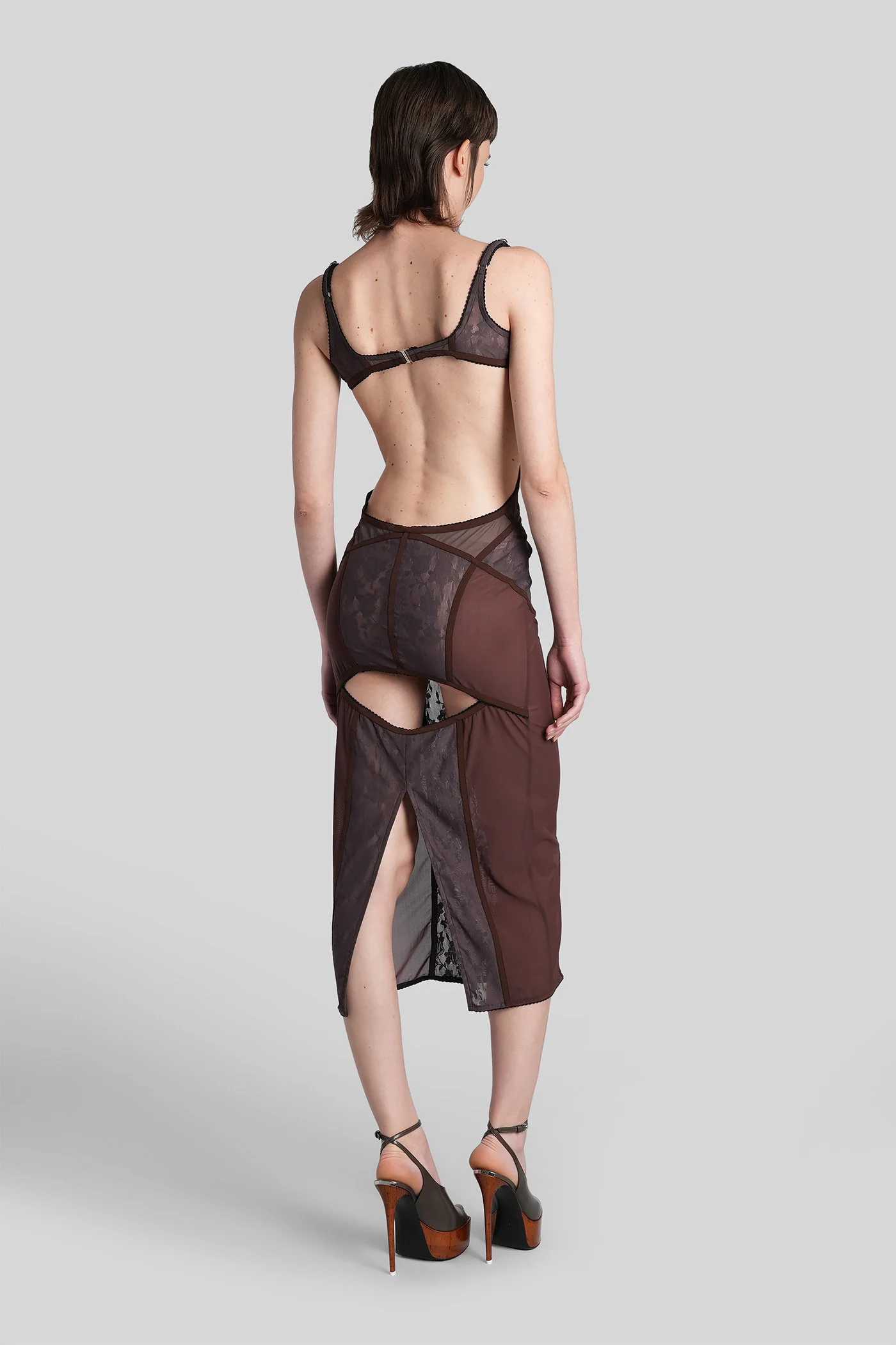 Long dress in brown polyamide - Image 3