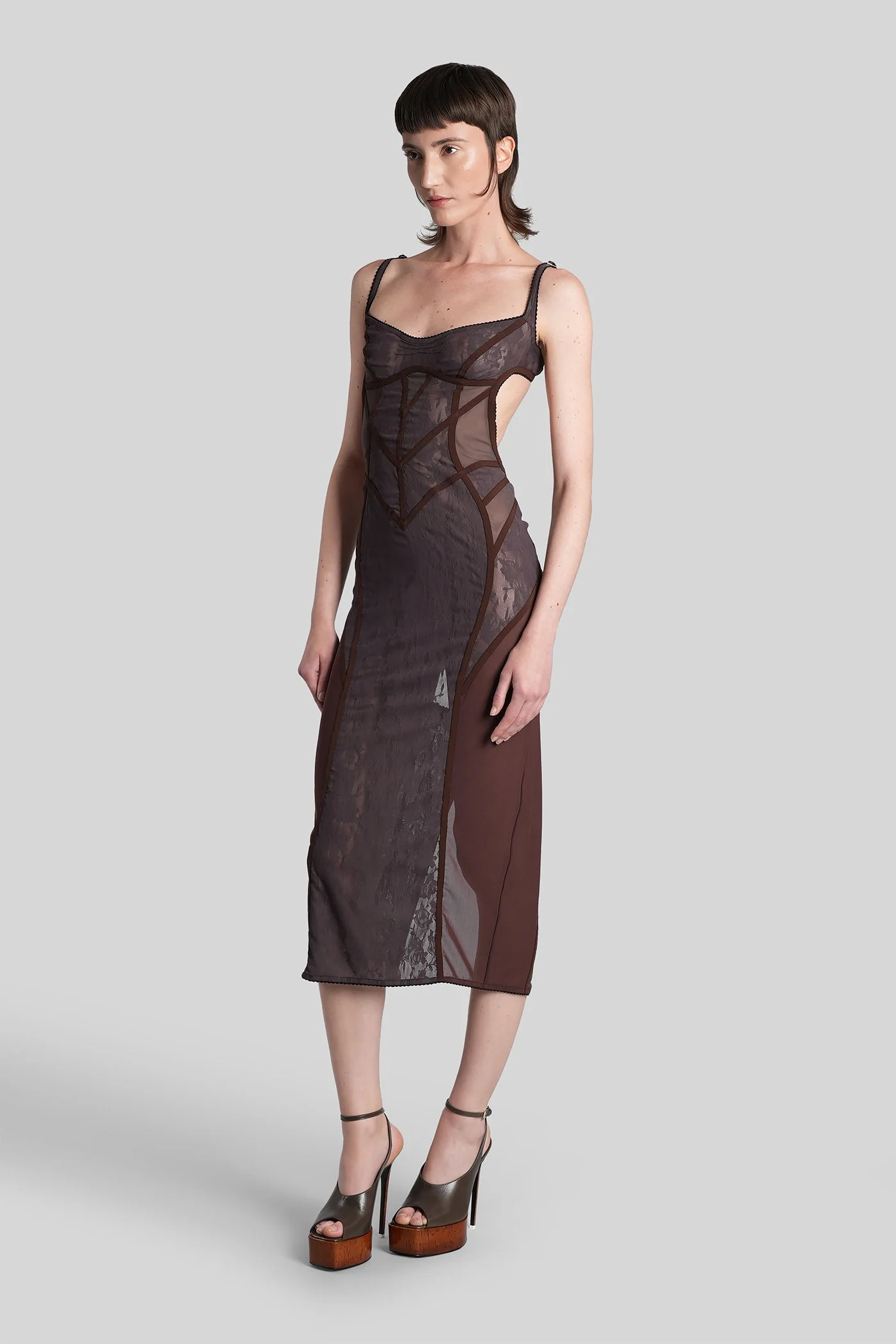 Long dress in brown polyamide - Image 4