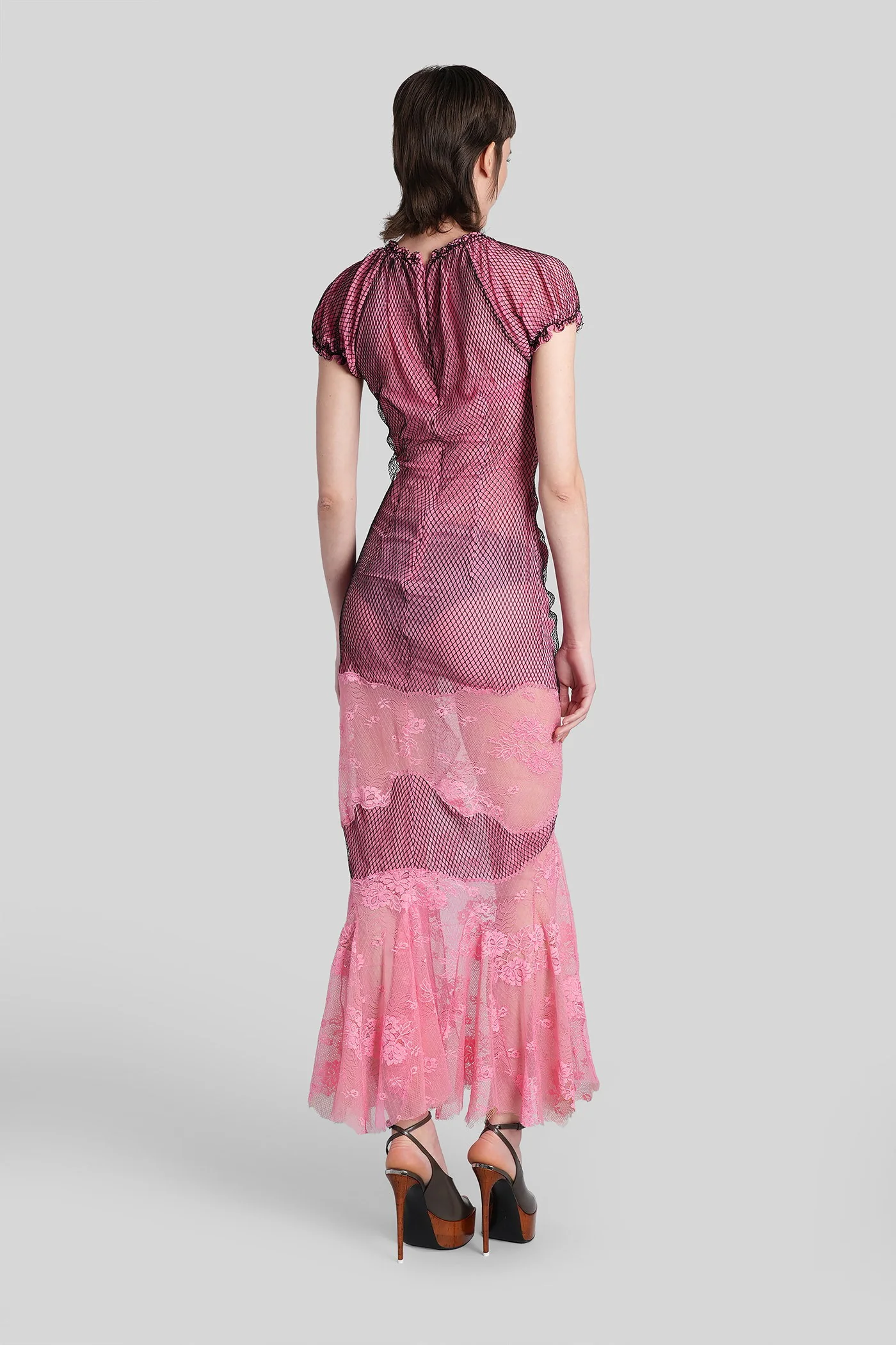 Long dress in rose-pink polyamide - Image 3