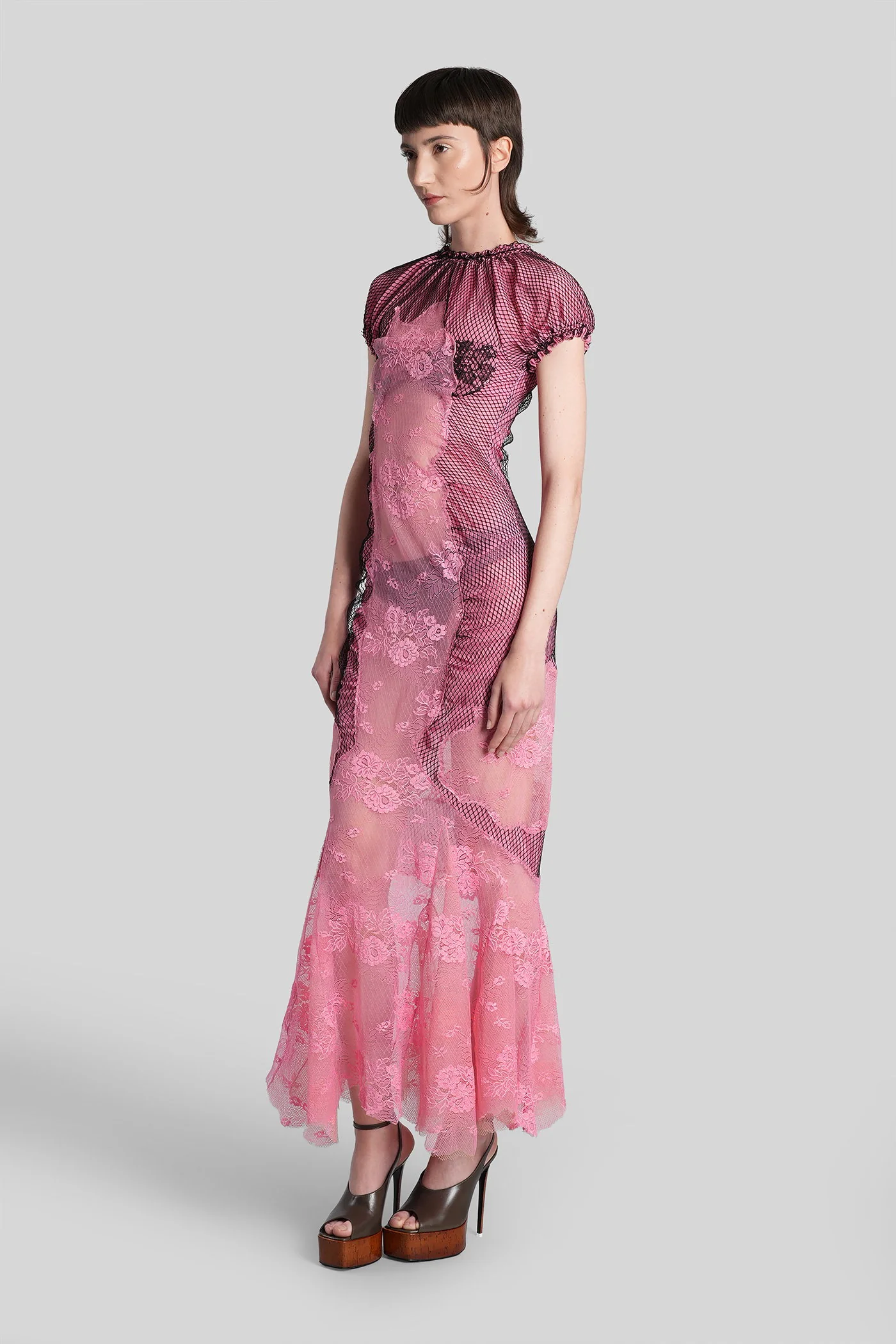 Long dress in rose-pink polyamide - Image 4