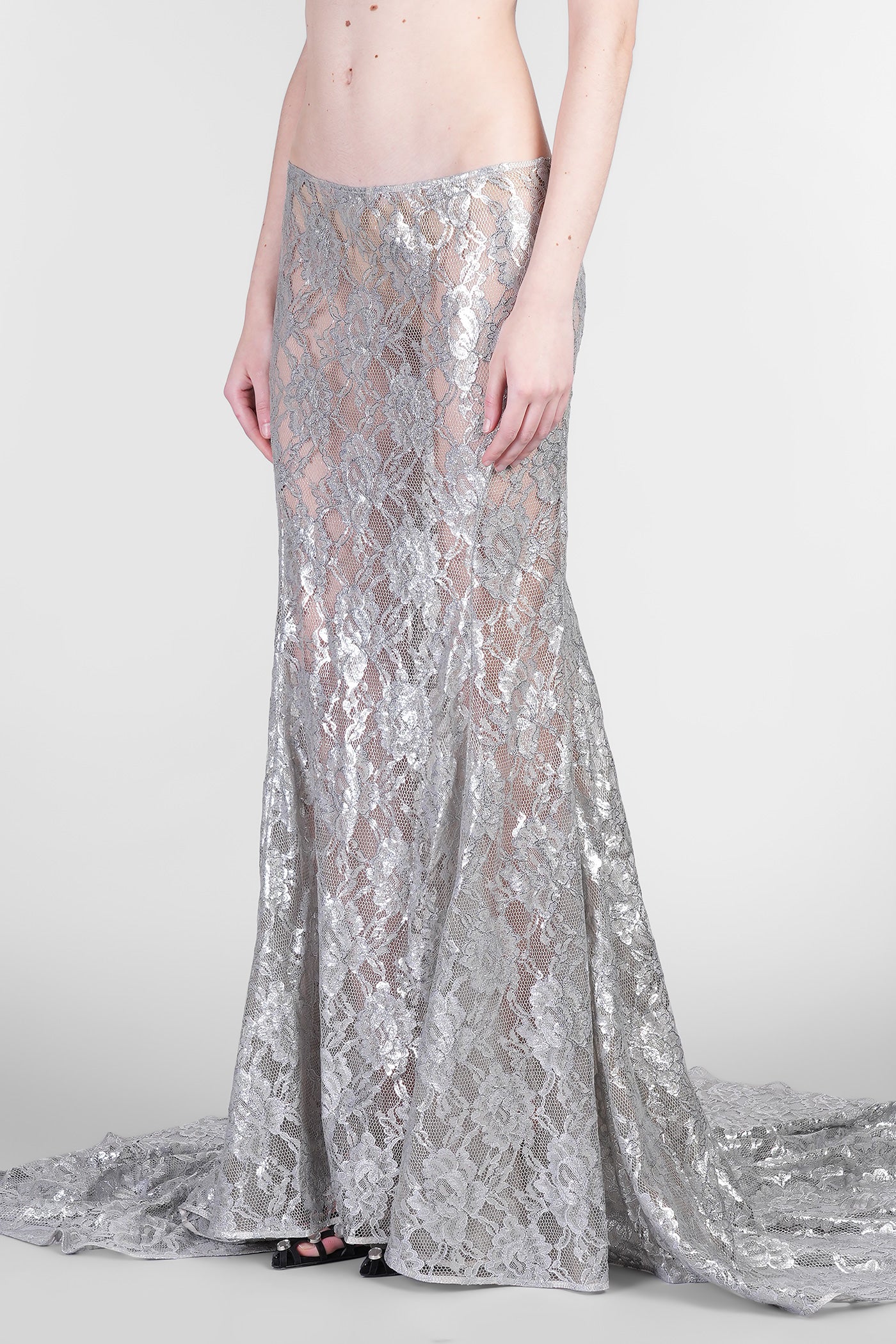 Skirt in silver viscose - Image 4