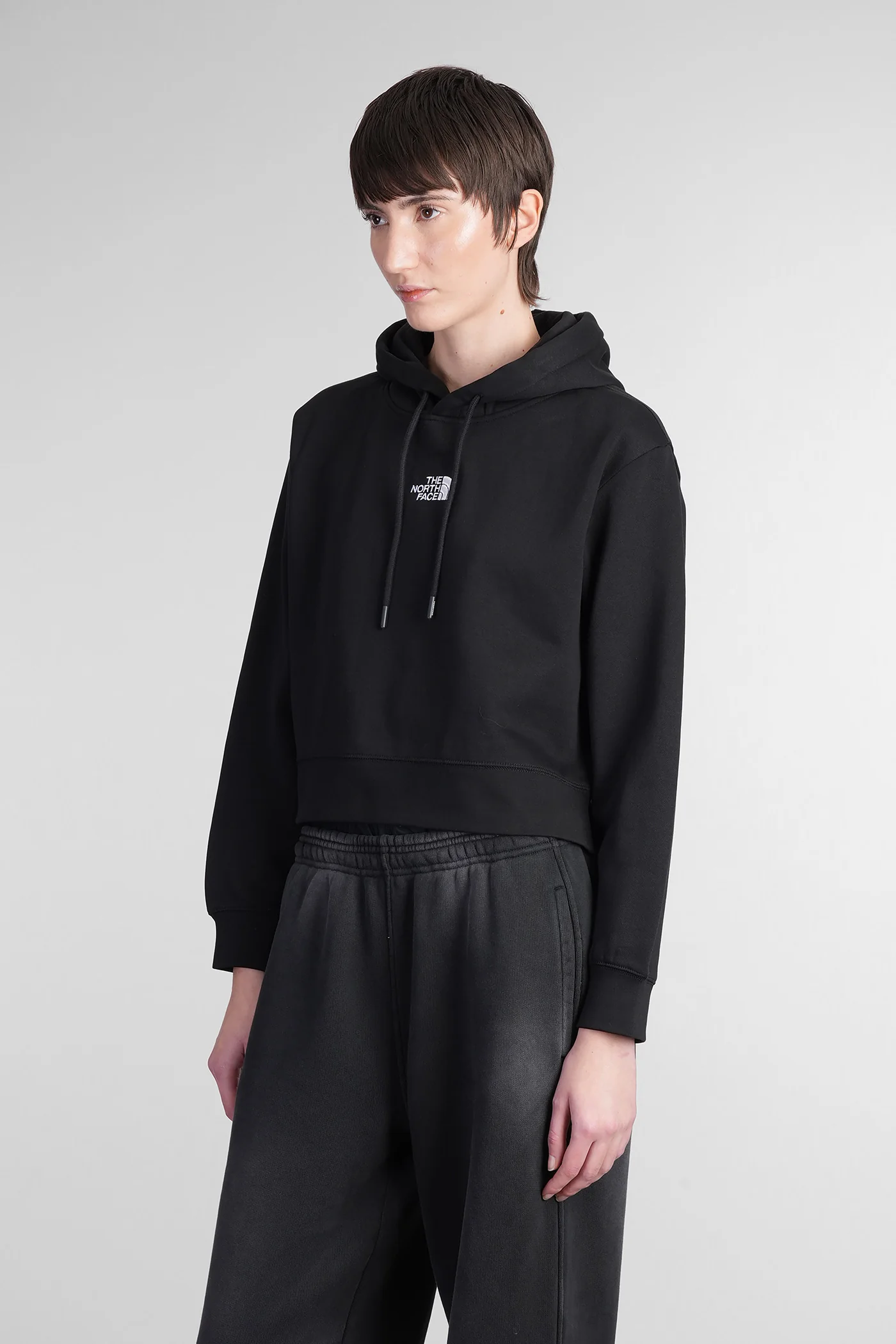 Essential Crop Hoodi Sweatshirt in black cotton - Image 4