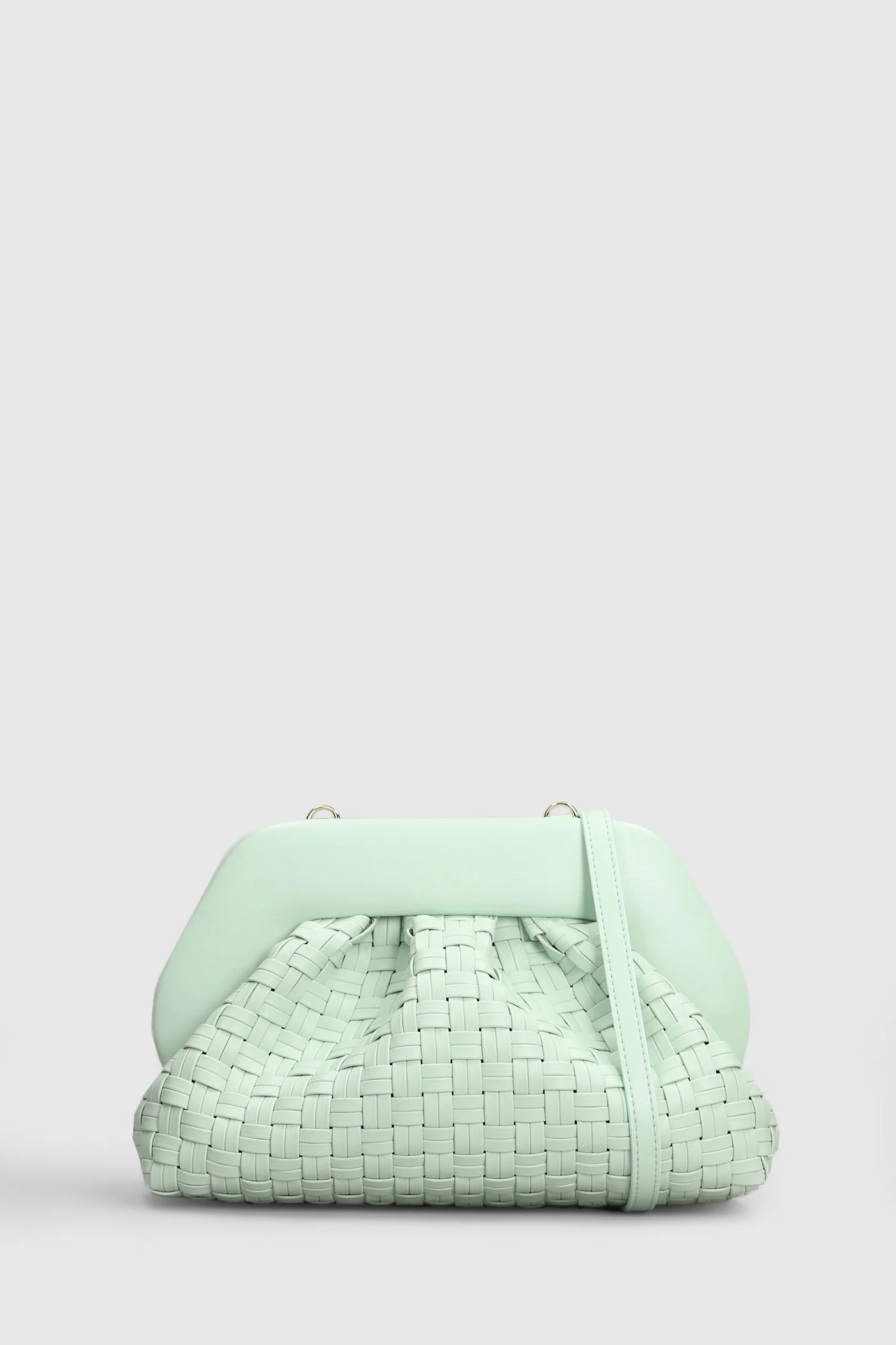 Tia Micro Weaved Clutch in green faux leather