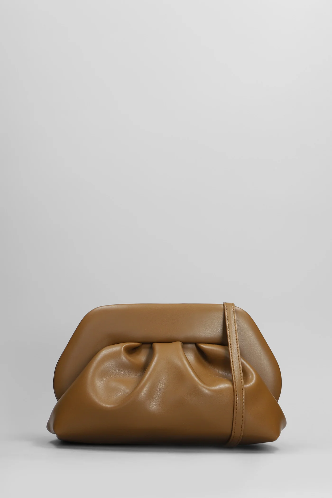 Tia Vegan Fabric Clutch in Camel faux leather