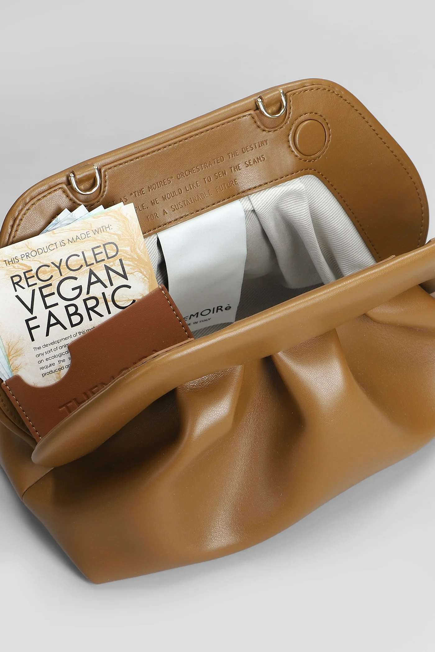 Tia Vegan Fabric Clutch in Camel faux leather - Image 4