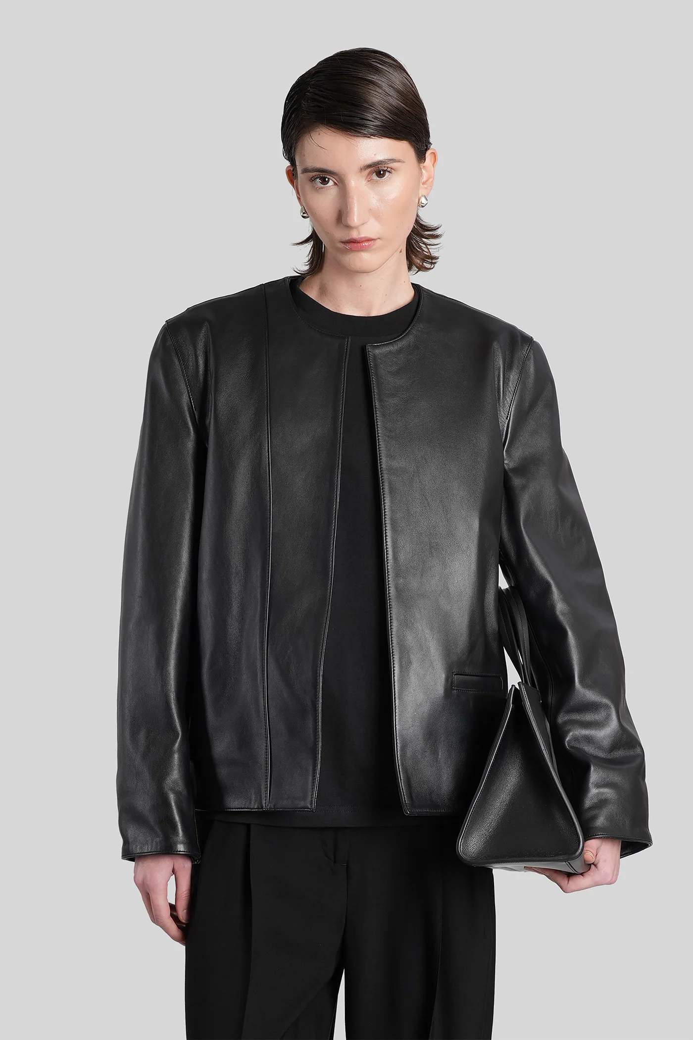 Leather jacket in black leather