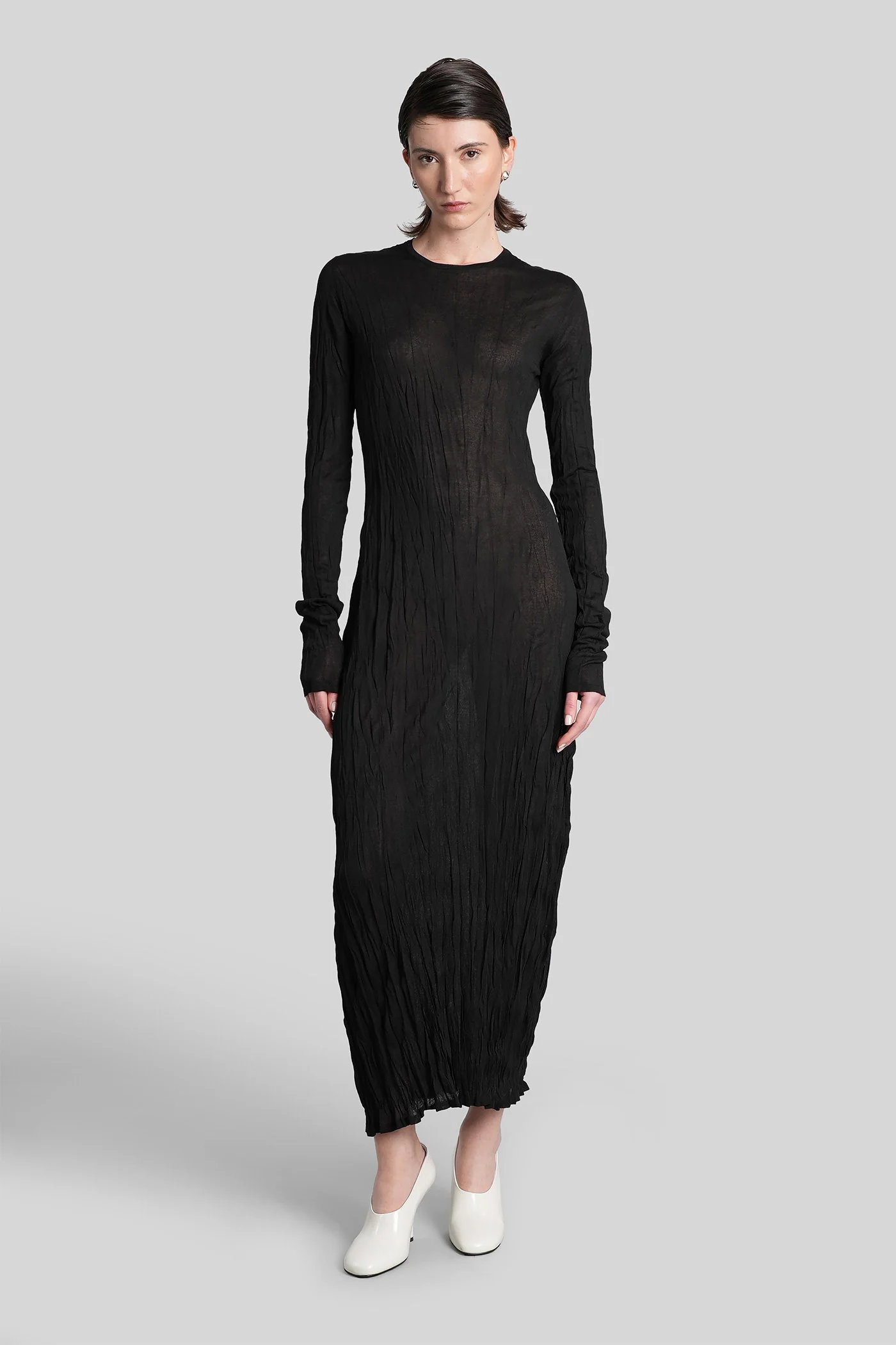 Long dress in black viscose