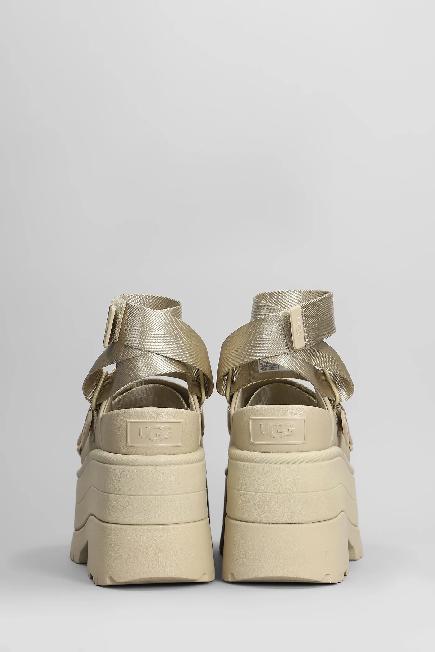 Goldenrise Sandals in beige leather and fabric - Image 4