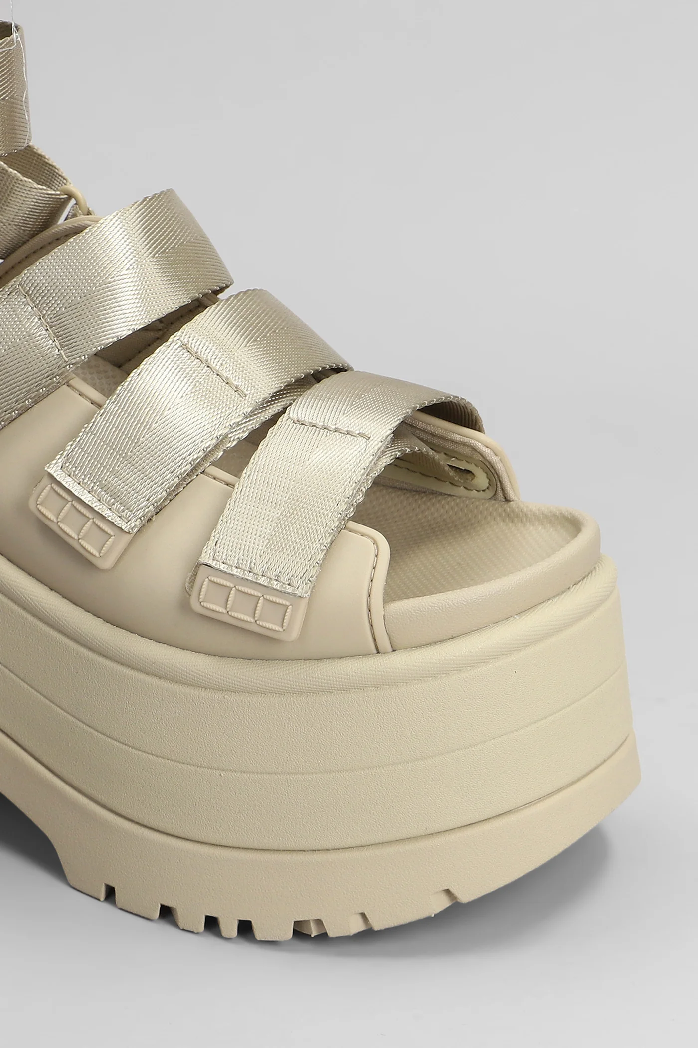 Goldenrise Sandals in beige leather and fabric - Image 5