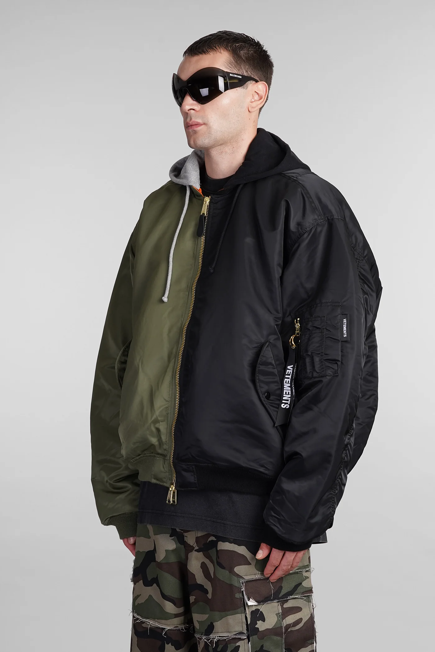 Bomber Jacket in green nylon - Image 4