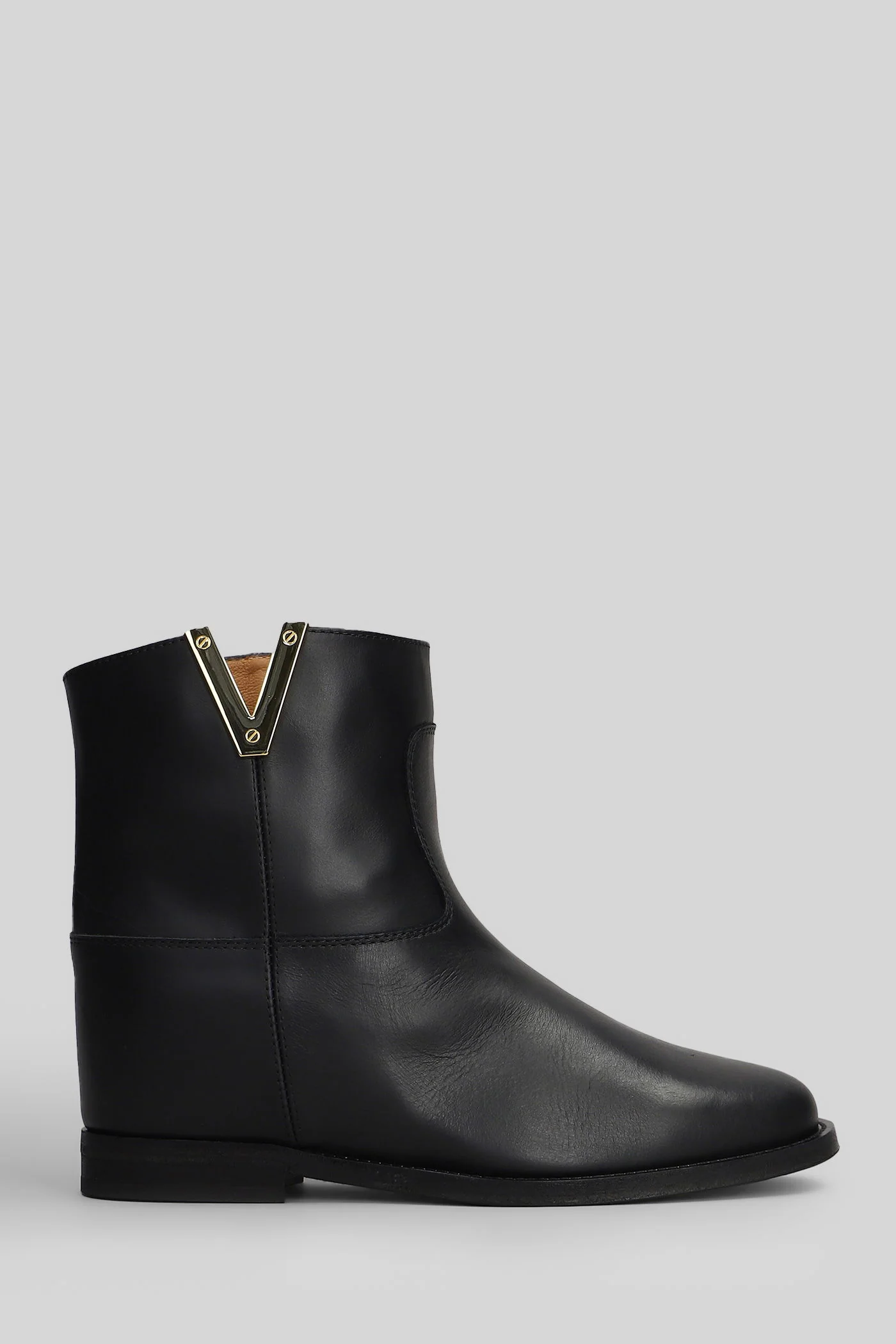 Ankle boots inside wedge in black leather