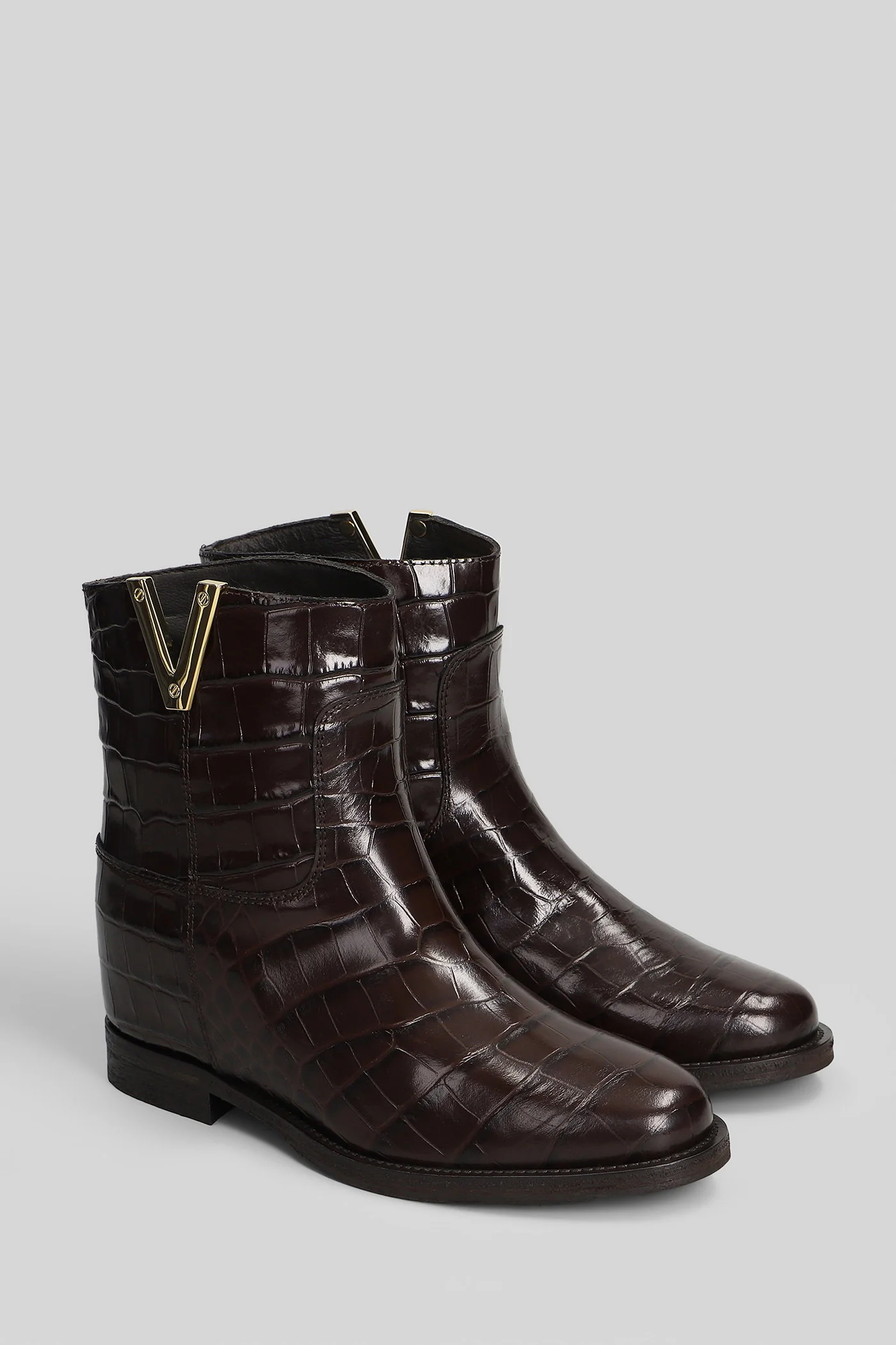 Ankle boots inside wedge in dark brown leather - Image 2