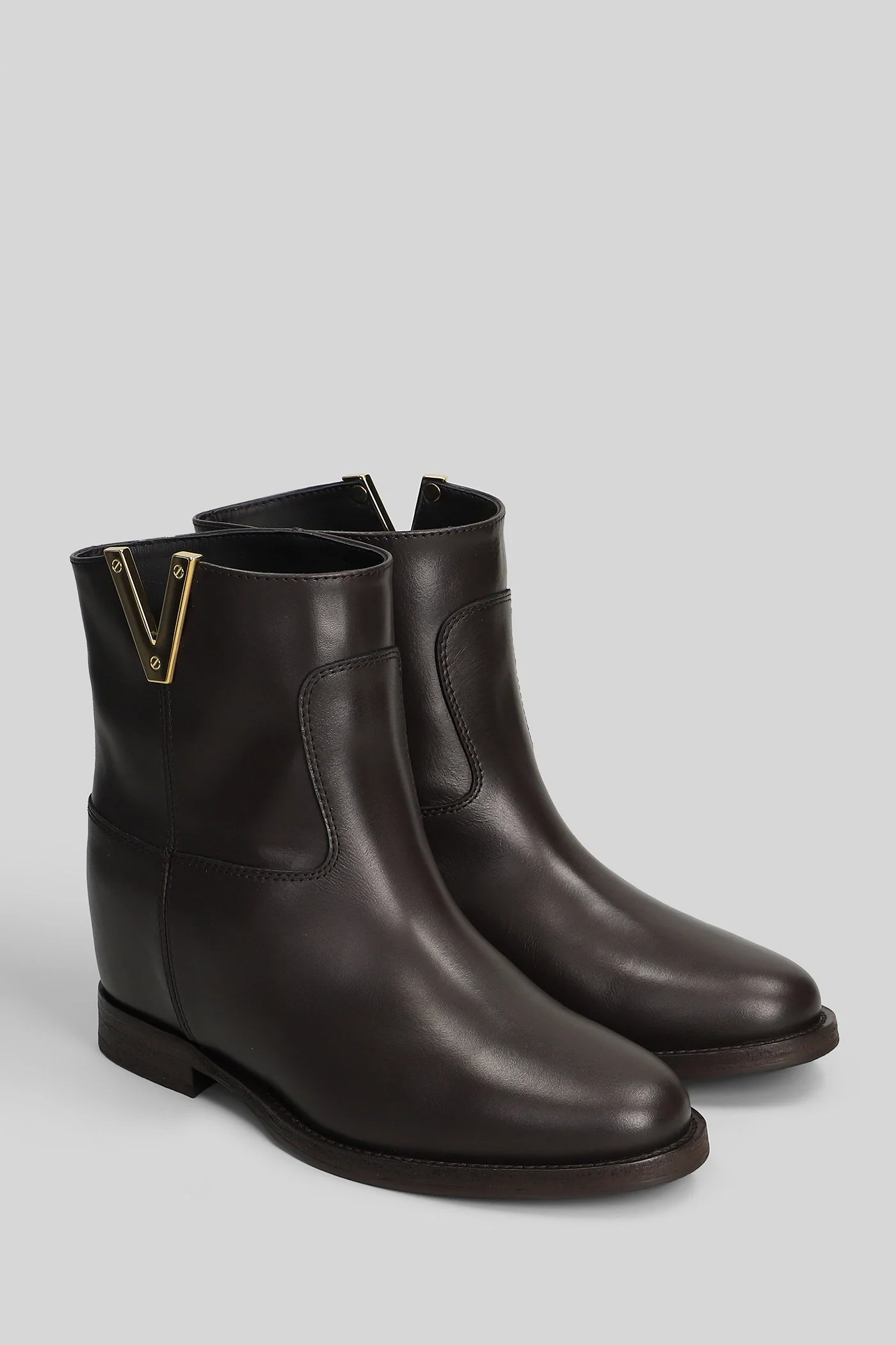 Ankle boots inside wedge in dark brown leather - Image 2