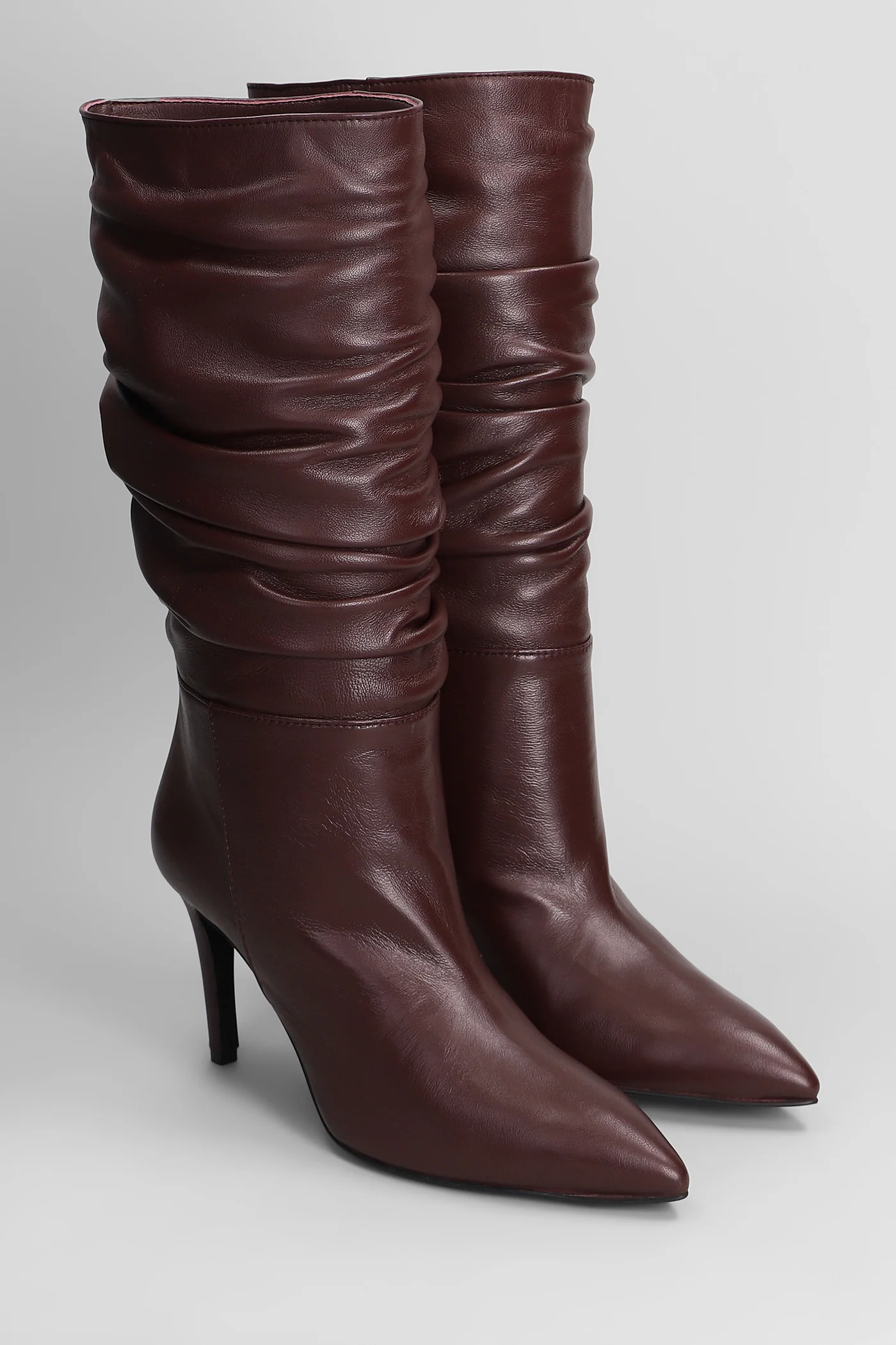High heels boots in bordeaux leather - Image 2