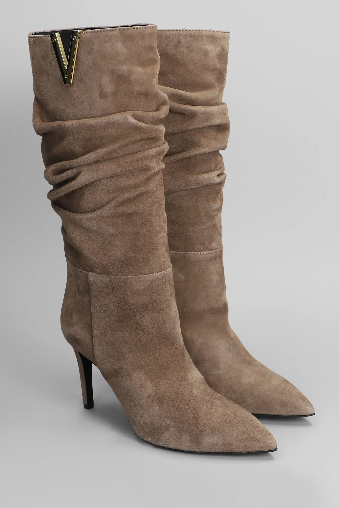 High heels boots in taupe suede - Image 2