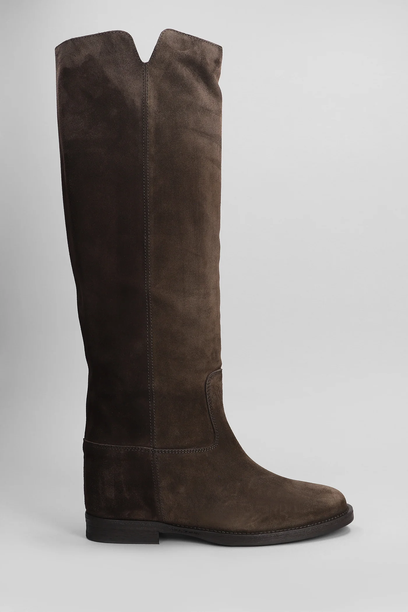 in dark brown suede