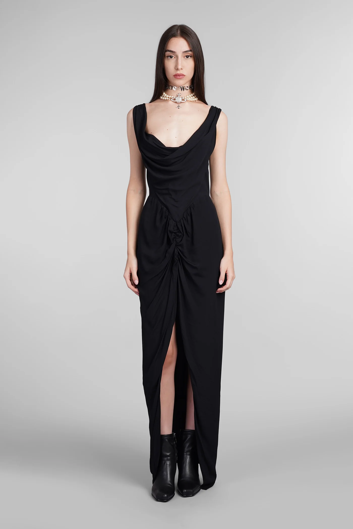 Dress woman in black viscose