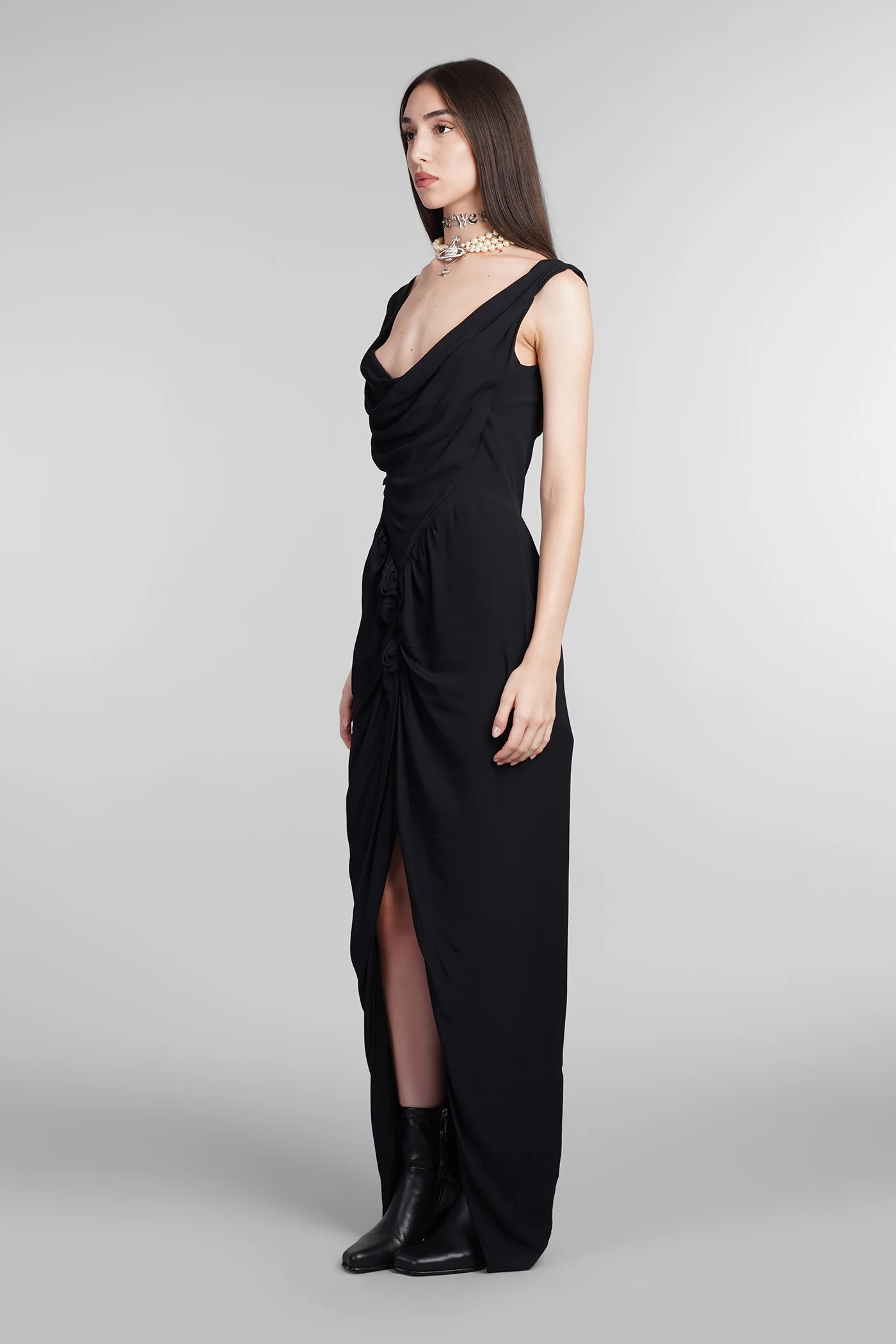 Dress woman in black viscose - Image 4