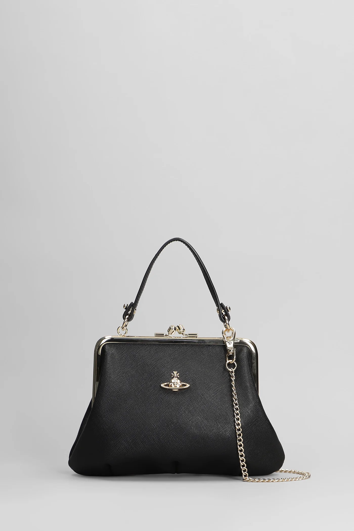 Granny frame purse Hand bag in black leather