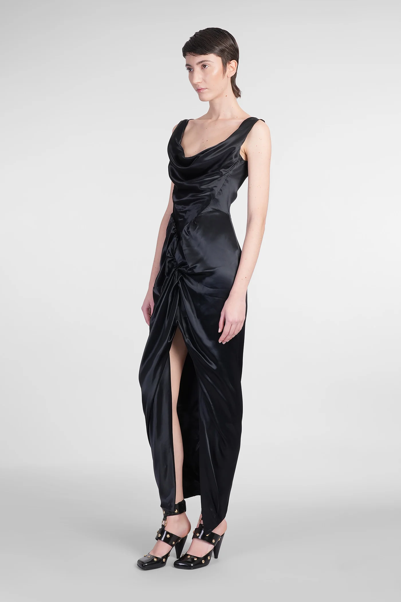 Long dress in black viscose - Image 4
