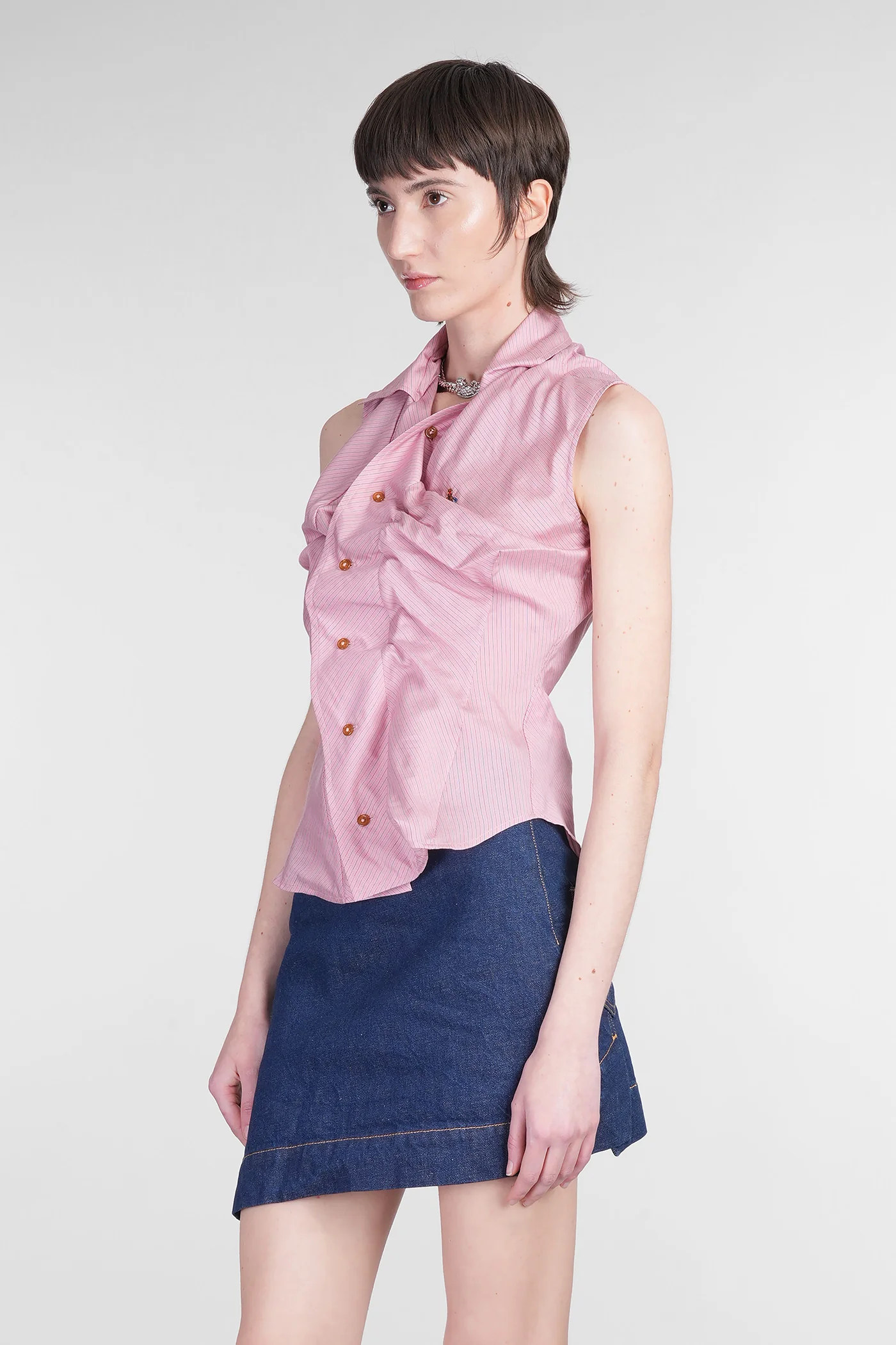 Shirt in rose-pink wool and polyester - Image 4