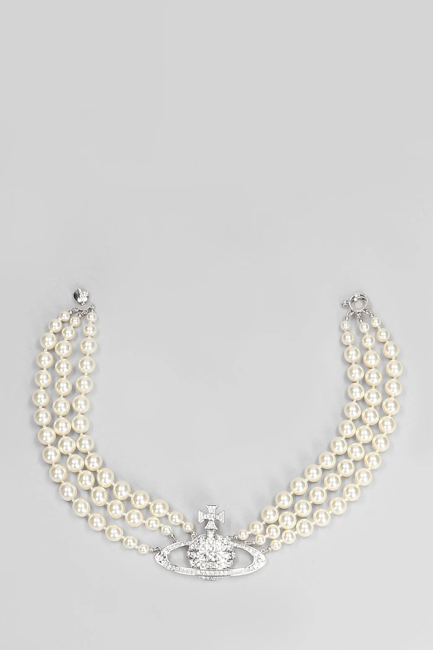 Three row pearl in platinum brass