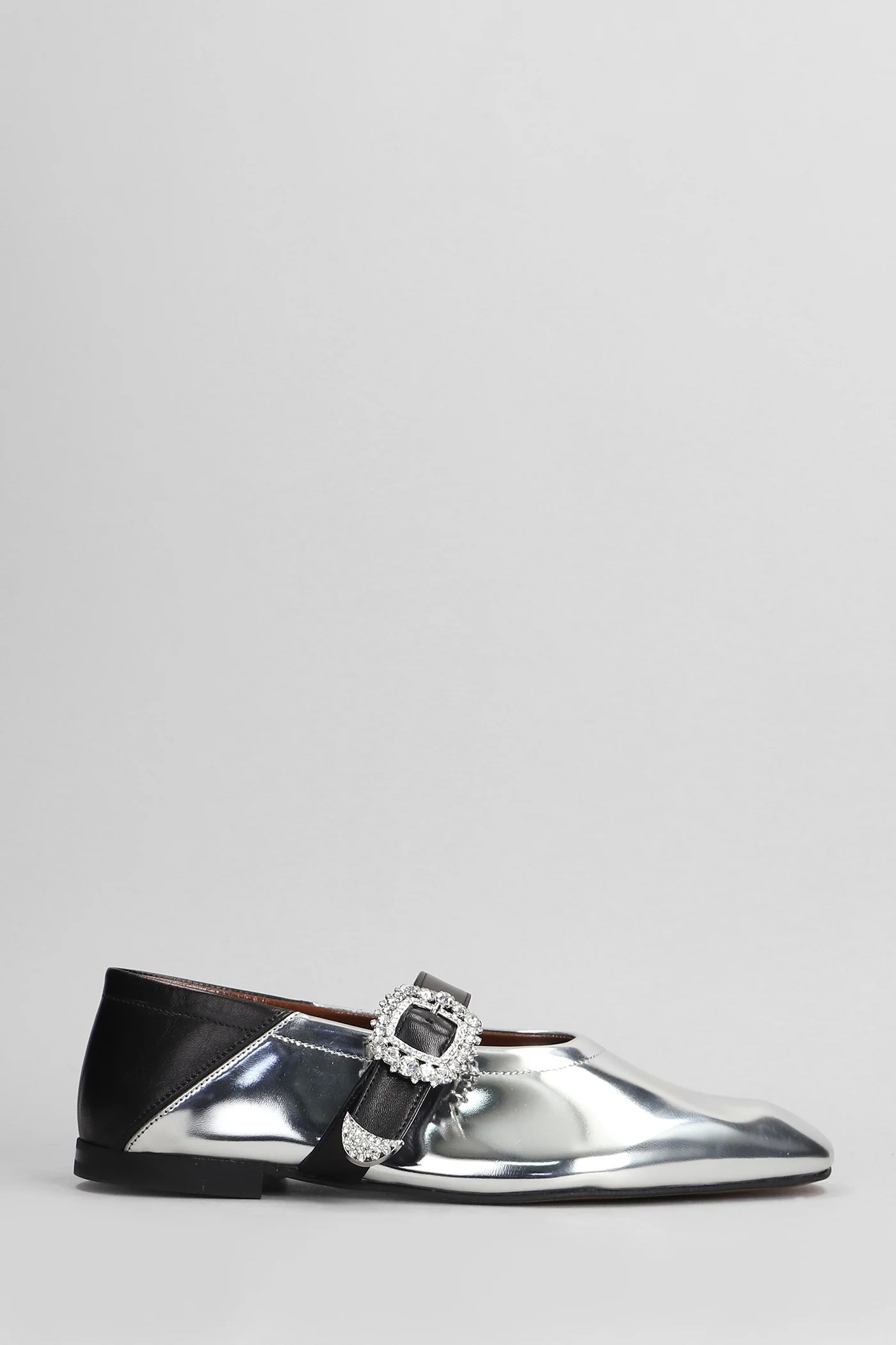 Ballerina Buckle Ballet flats in silver leather
