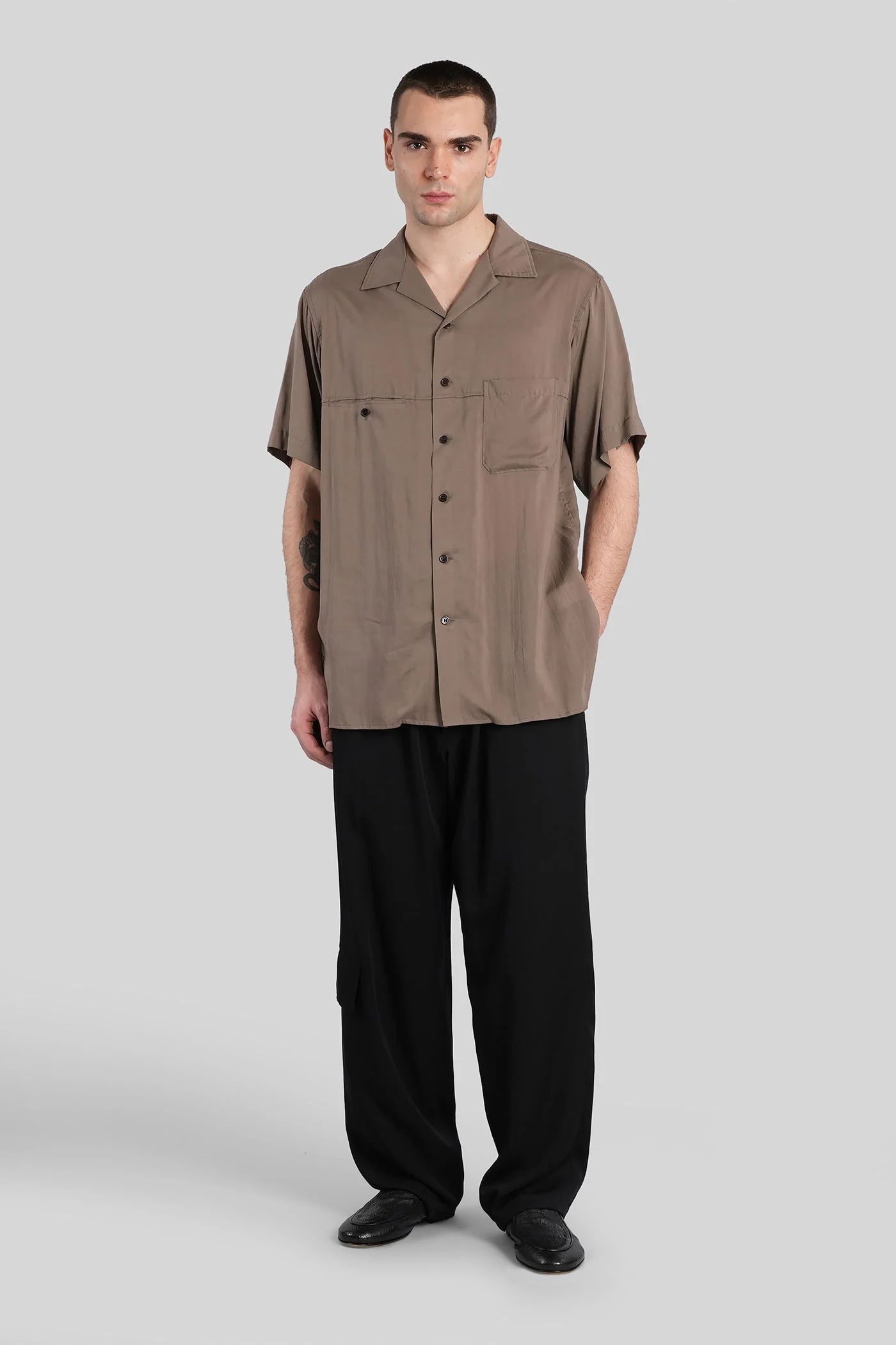 Shirt in taupe Cellulose - Image 2