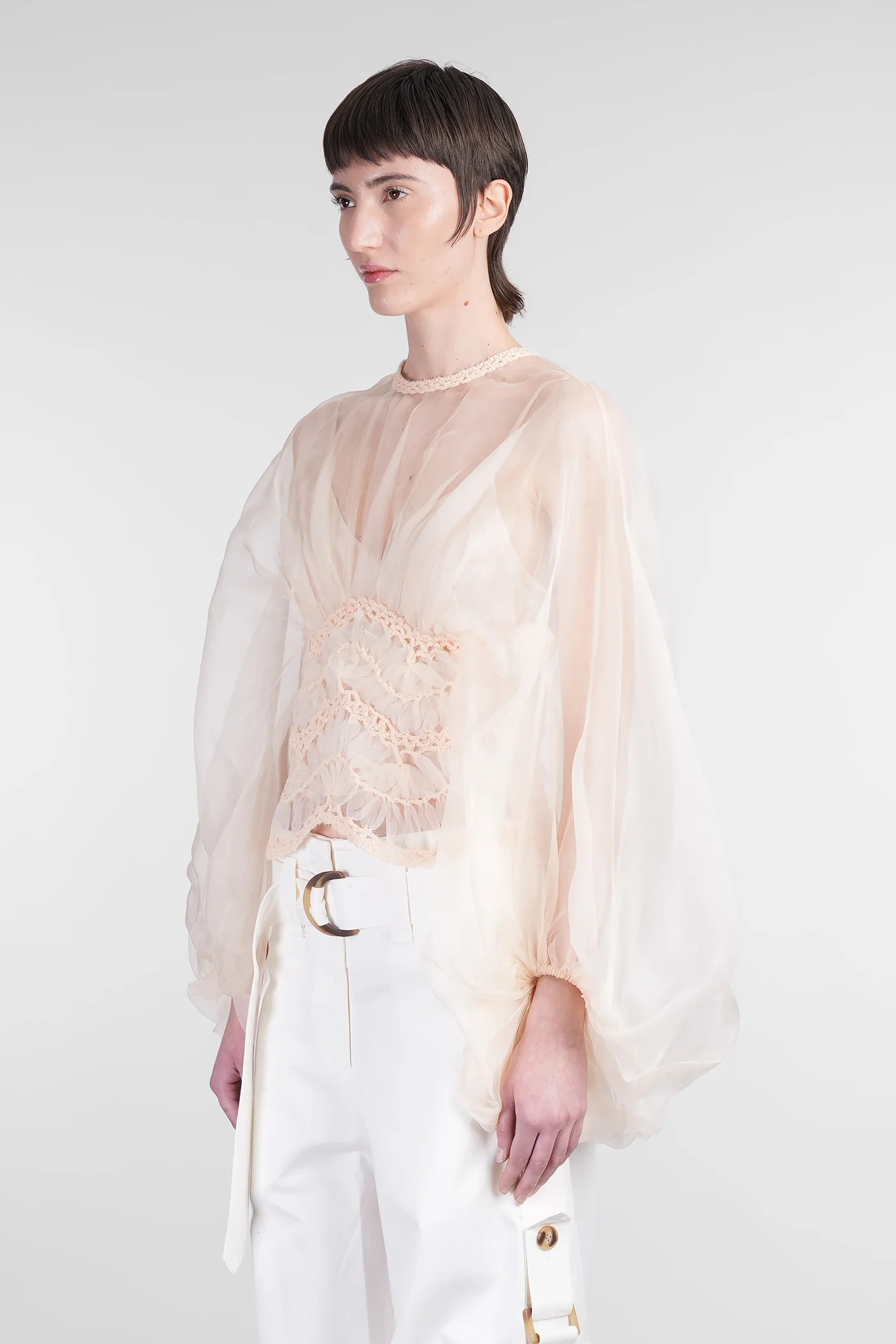 Blouse in beige silk - Image 4