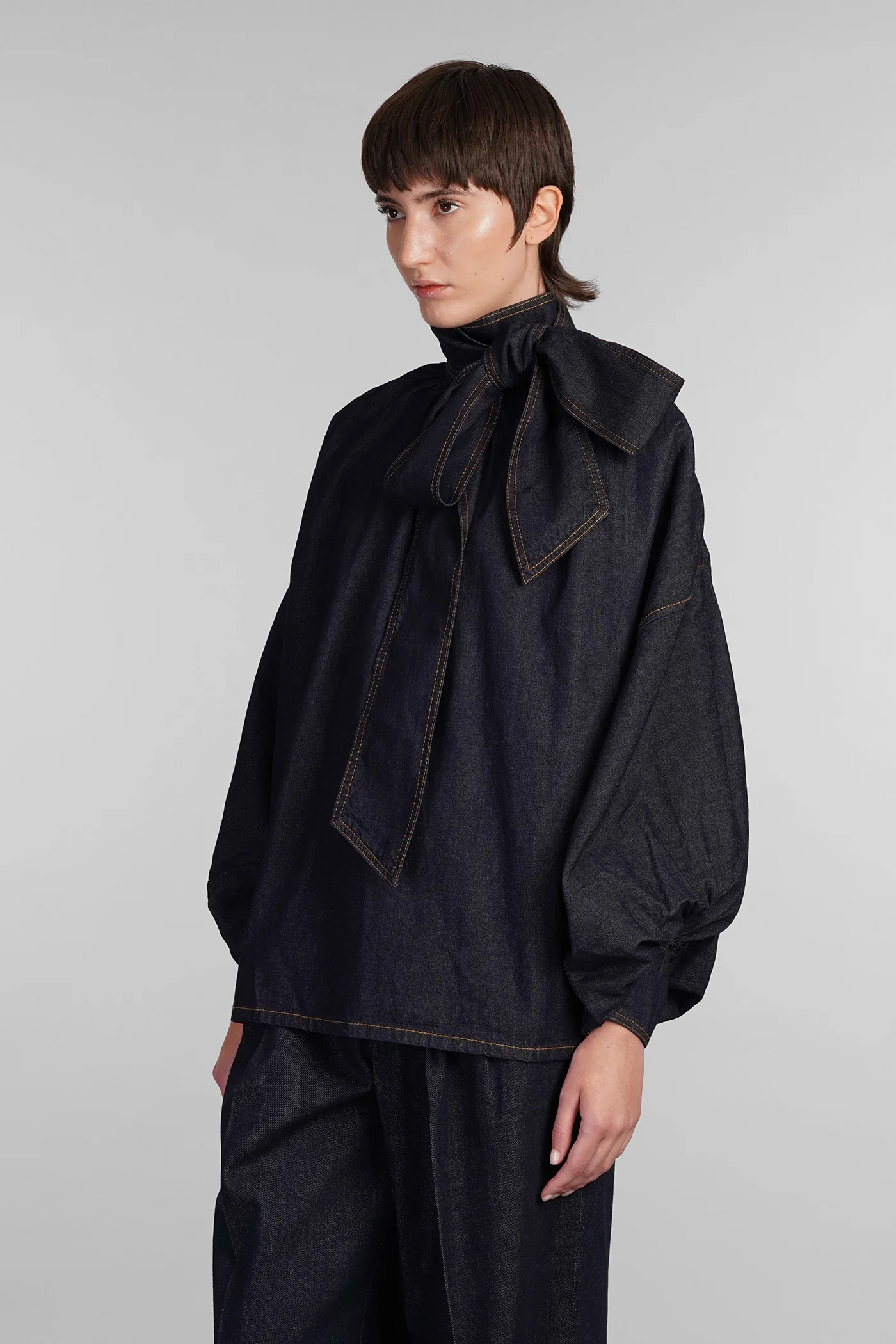 Blouse in blue cotton - Image 4
