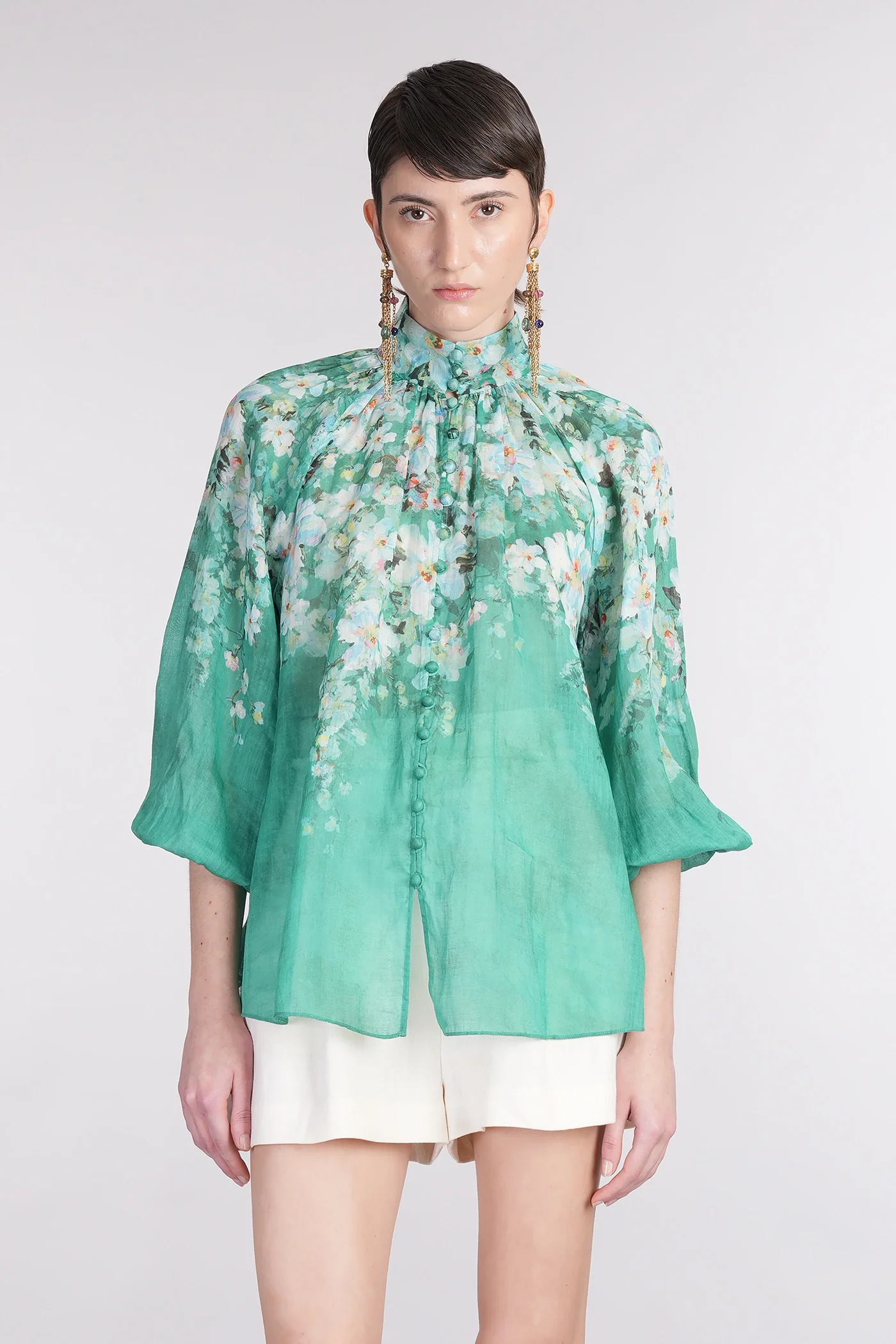 Blouse in green ramie