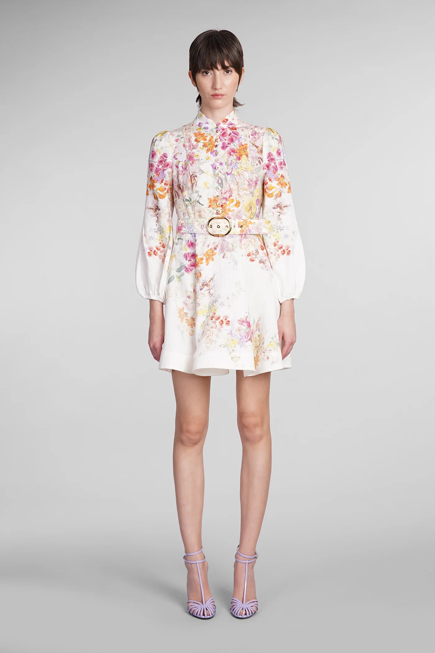 Dress woman in multicolor linen