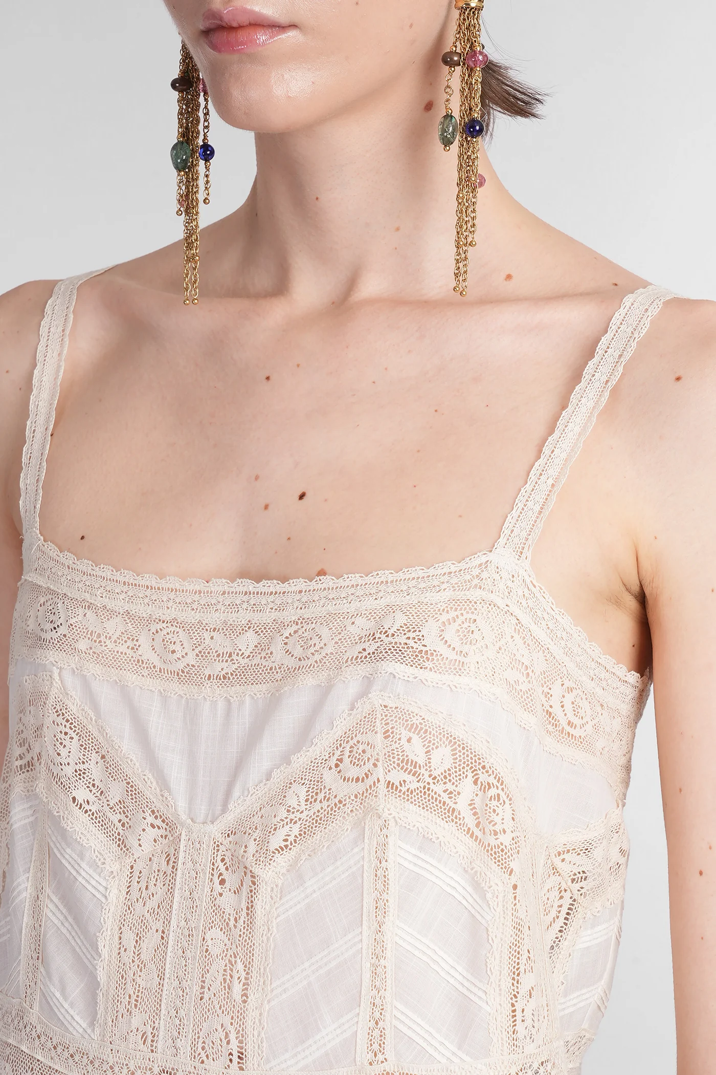 Long dress in beige cotton - Image 5