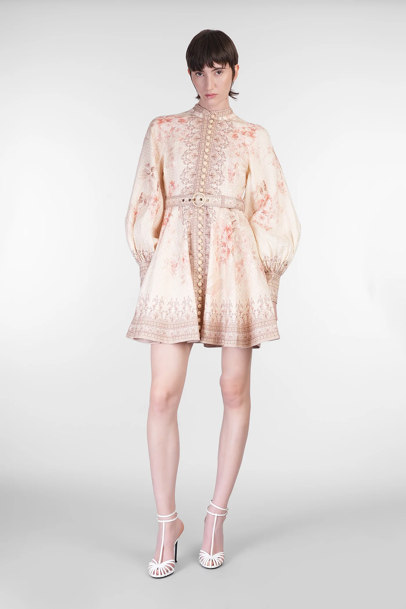 Mini dress in beige linen