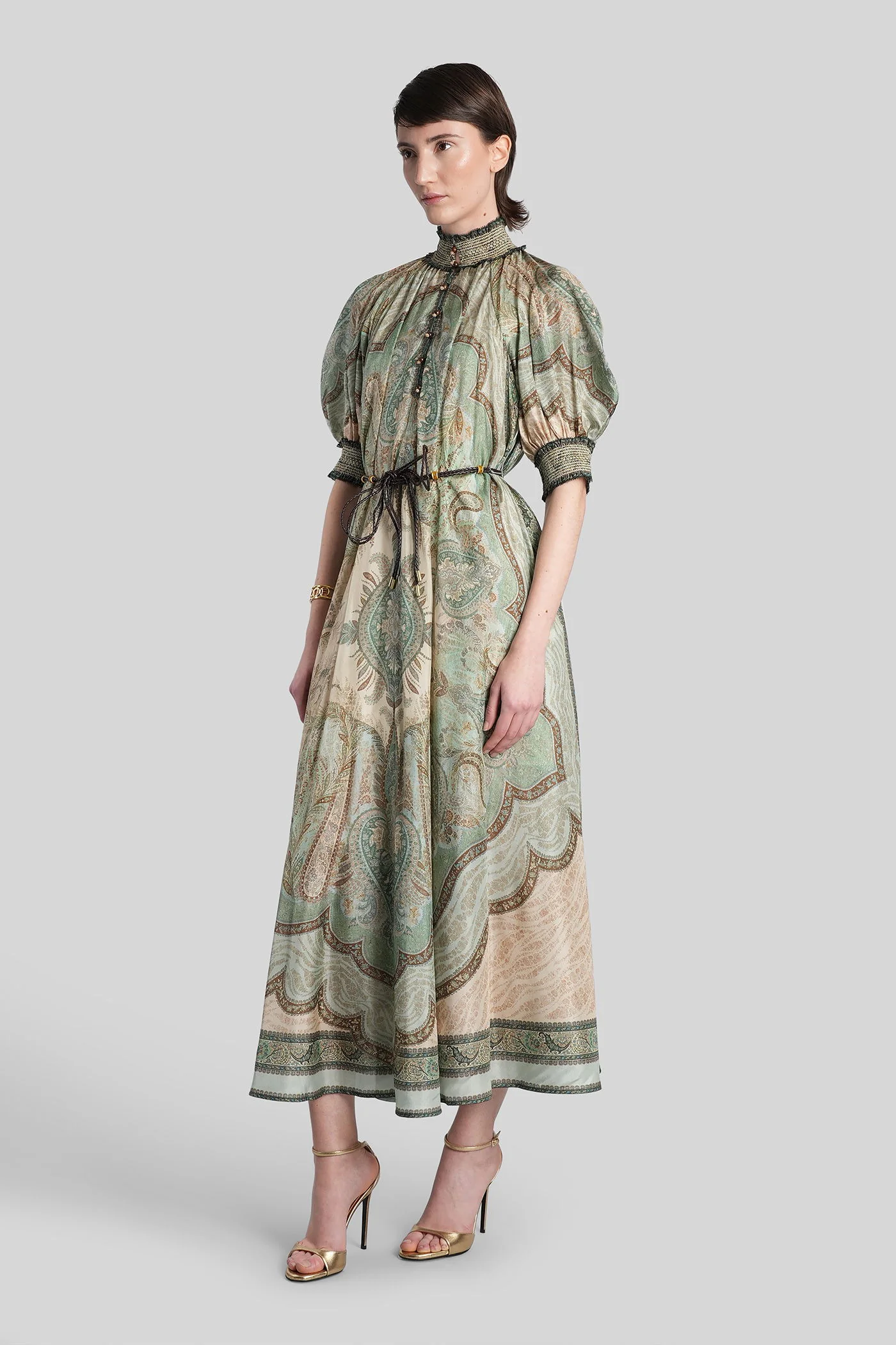 Mini dress in green silk - Image 4