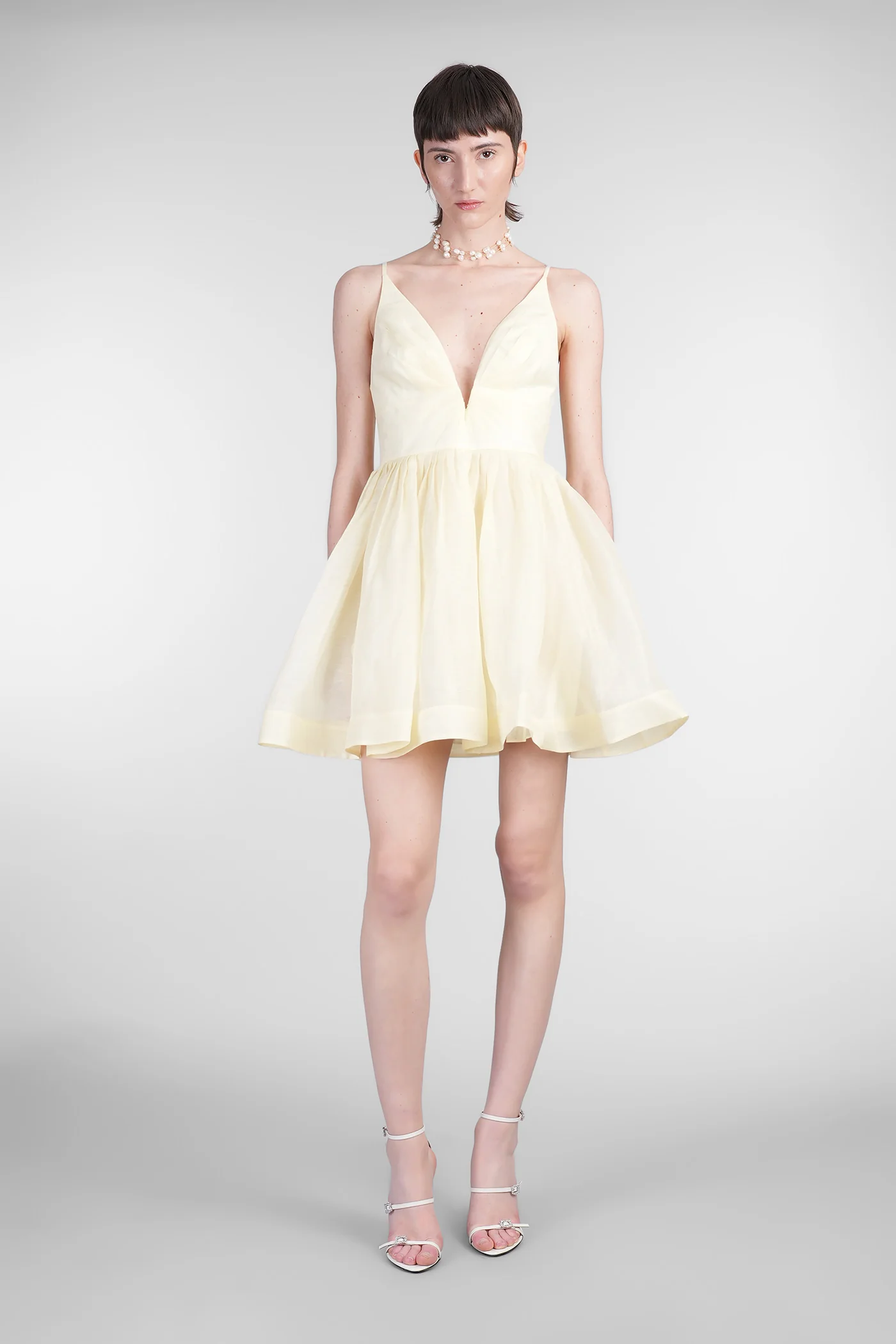 Mini dress in yellow linen